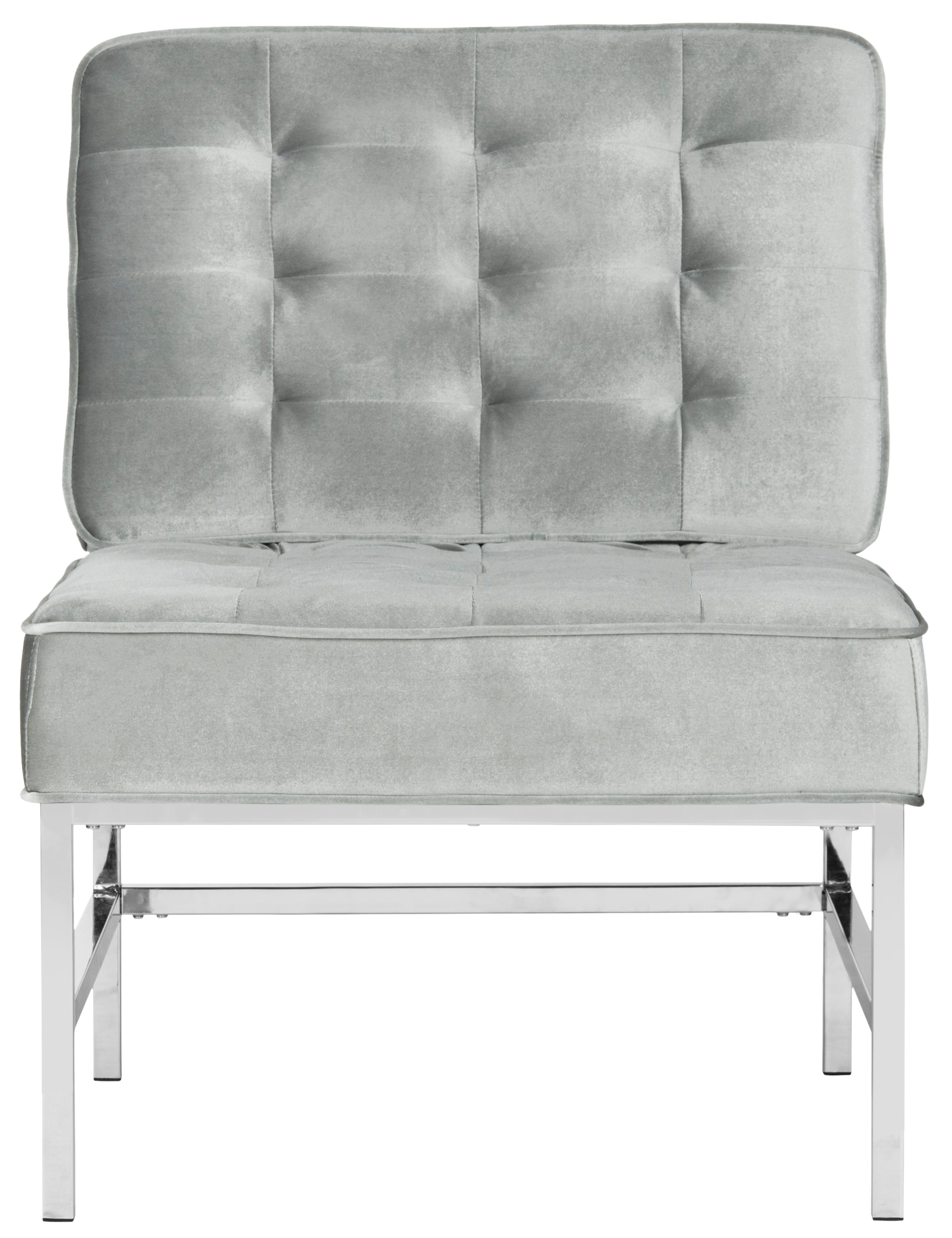 SAFAVIEH Ansel Modern Tufted Linen Chrome Accent Chair, Light Grey