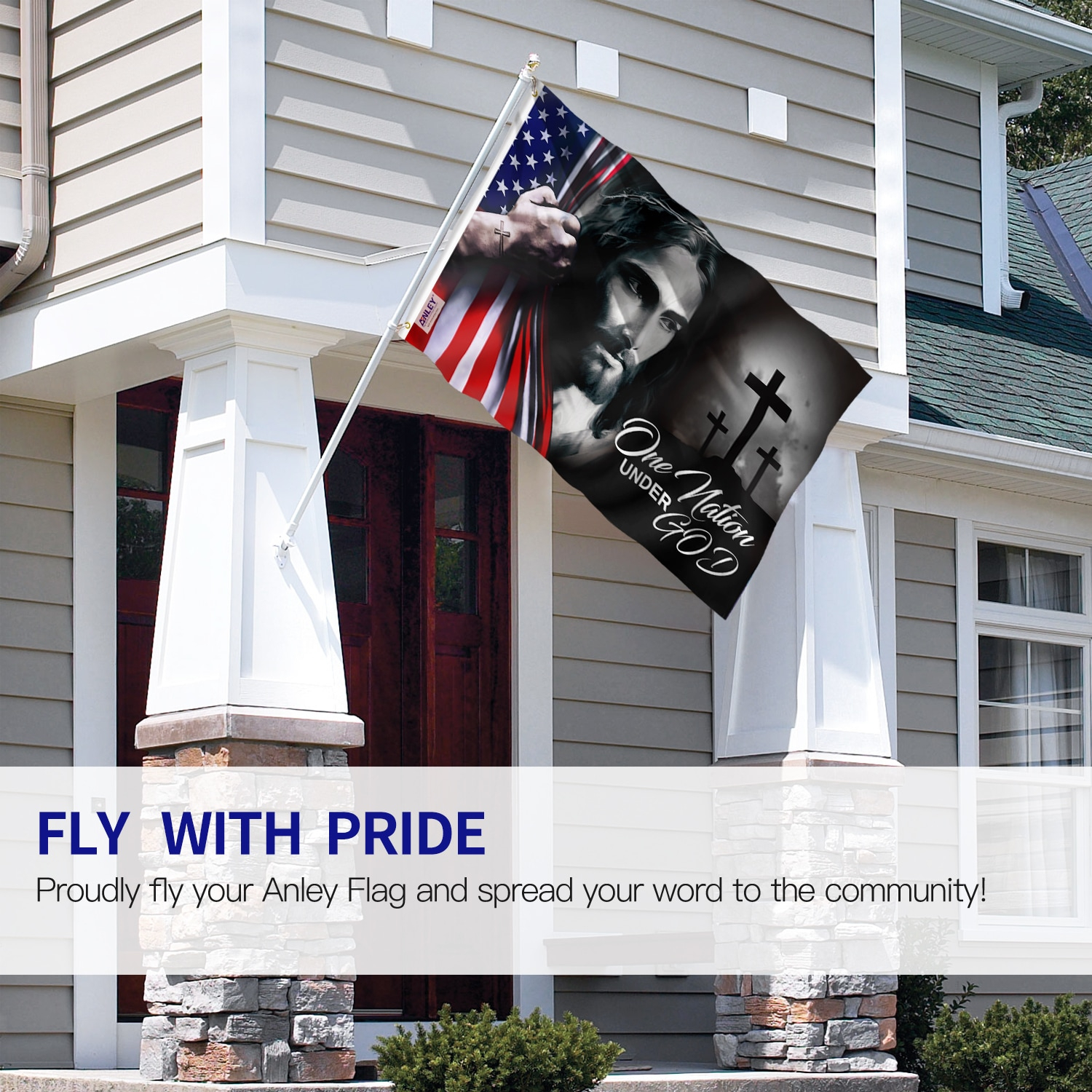 Anley Fly Breeze 3x5 Foot One Nation Under God Flag - Good Friday Christian Jesus American Flags Polyester