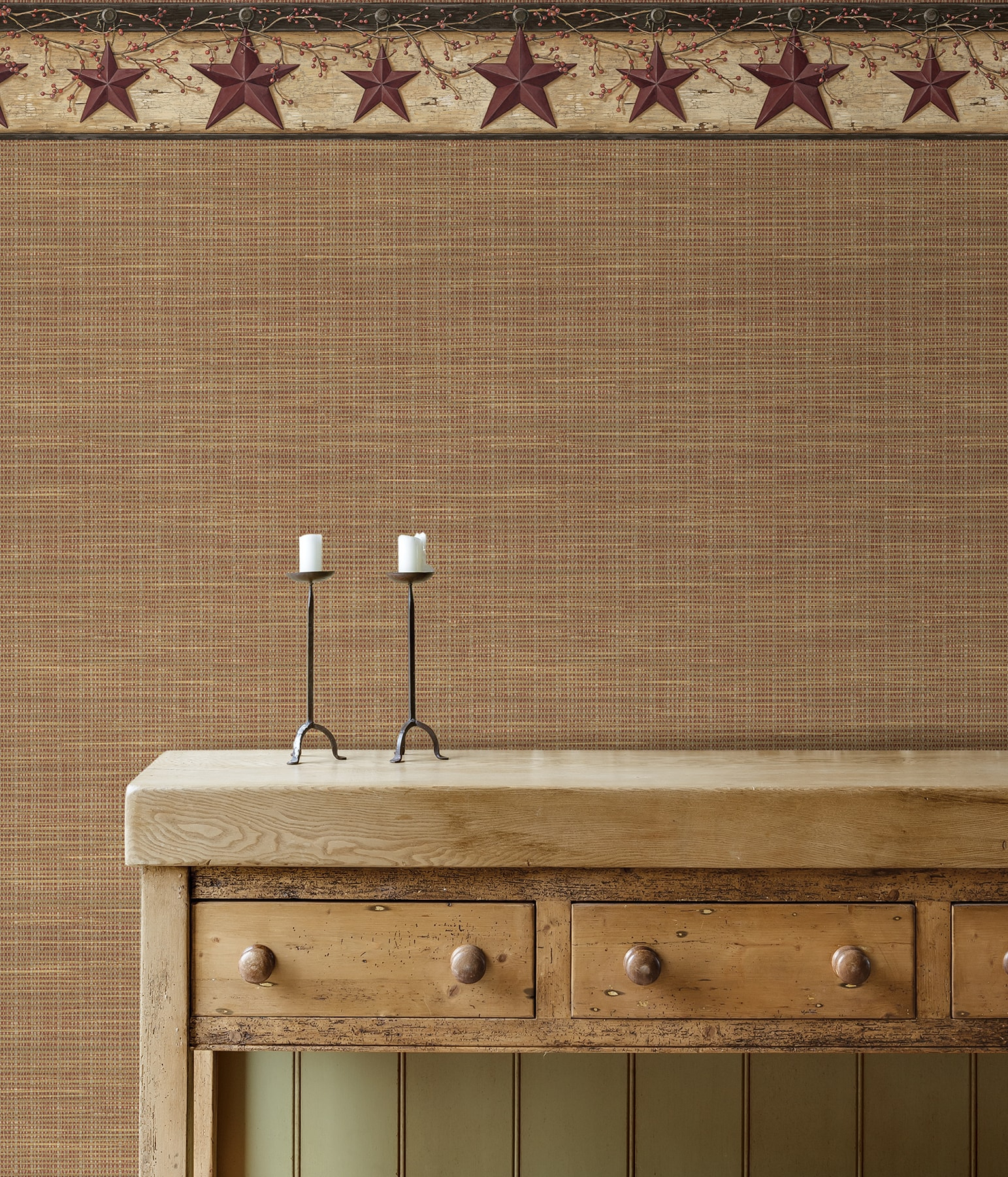 Chesapeake PUR44603B Ennis Wheat Rustic Barn Star Wallpaper Border