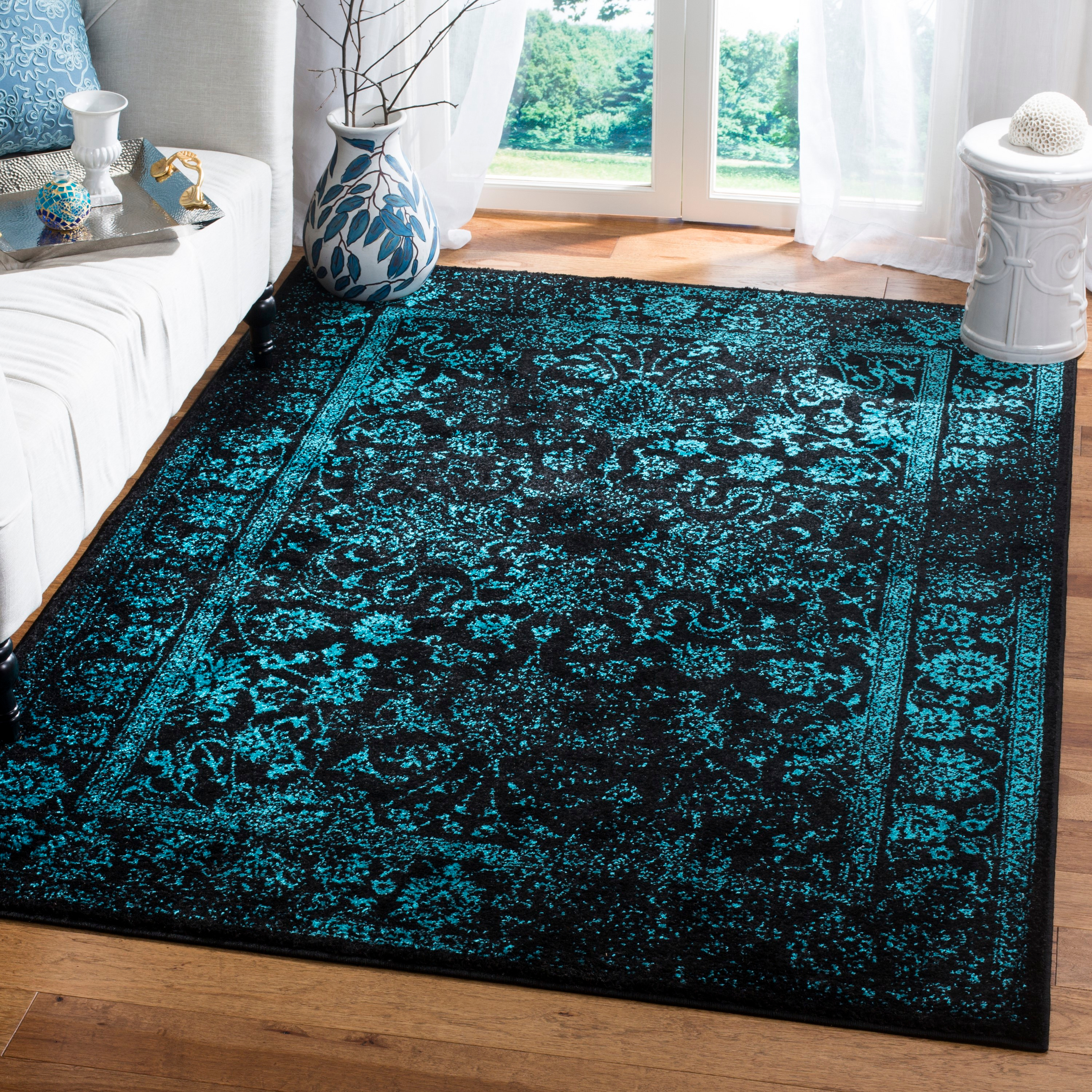 SAFAVIEH Adirondack Wyatt Traditional Area Rug, Black/Teal, 5'1" x 7'6"