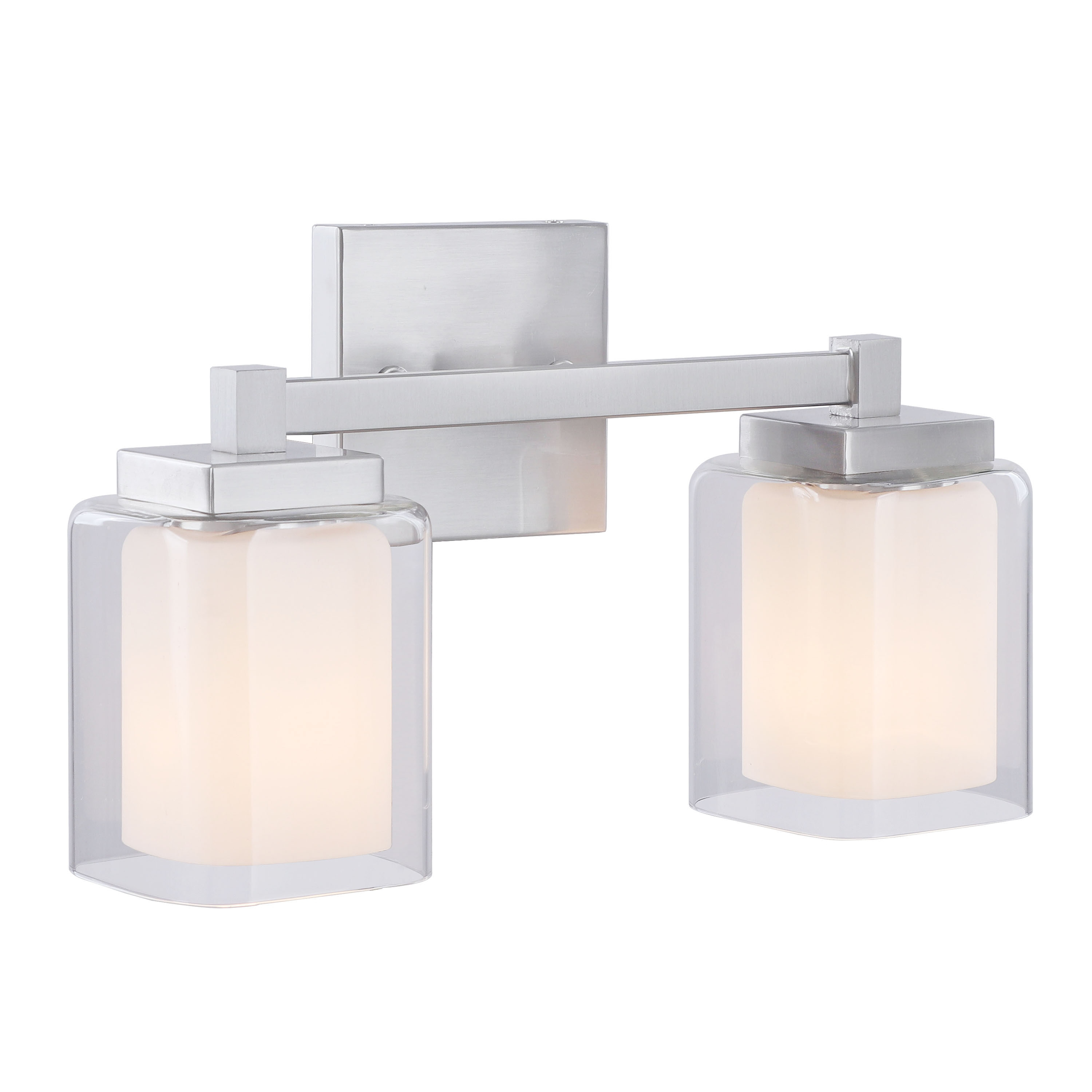 Aspen Creative 62326, Bathroom Vanity 2 Lights Fixture 15" W x 9" H x 5-3/4"E, Satin Nickel Finish, Bulb Not Included