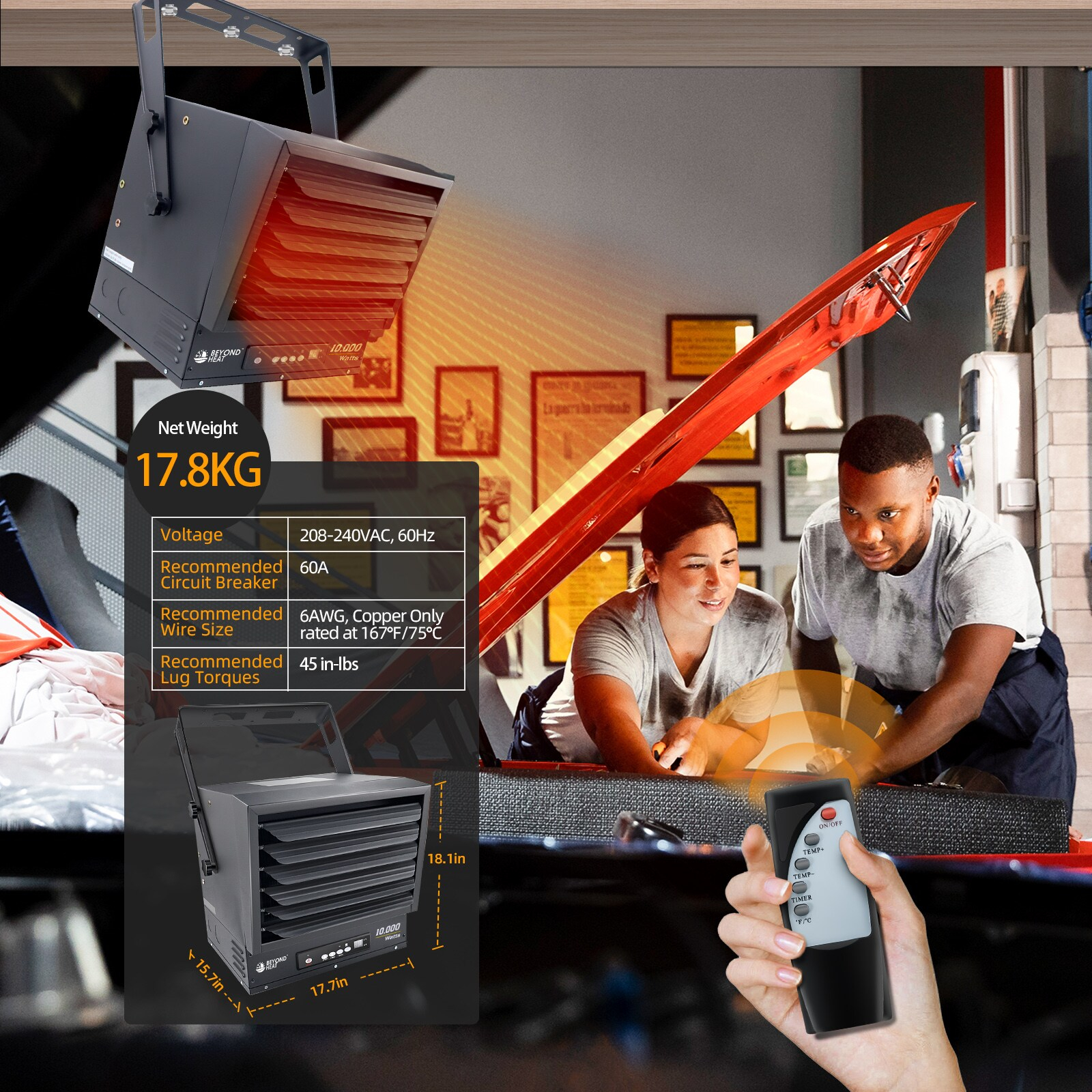 Beyond Heat Black 10000W Electric Overheat Protection Garage Heater