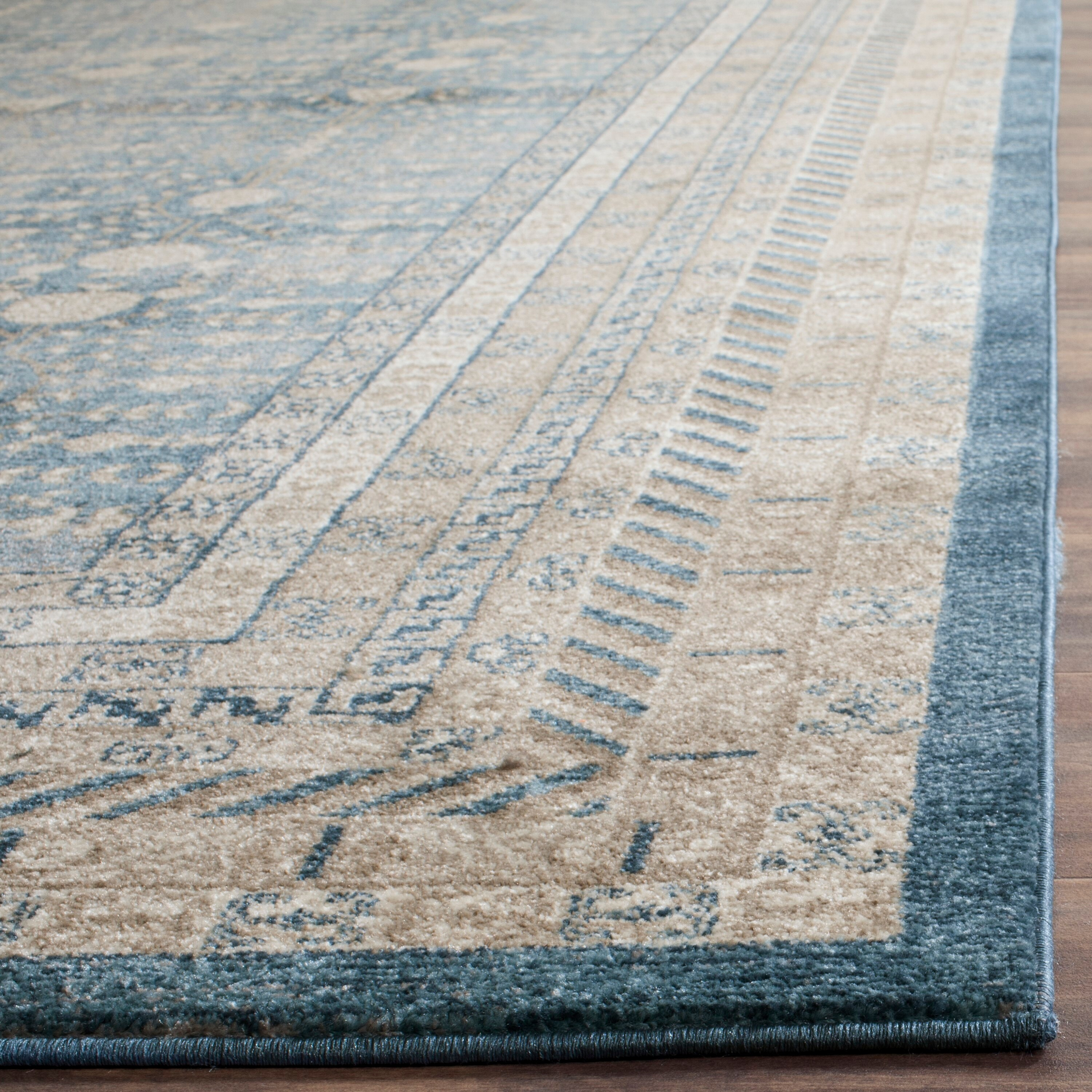 Sofia Blue and Beige 9' x 12' Synthetic Rectangular Area Rug