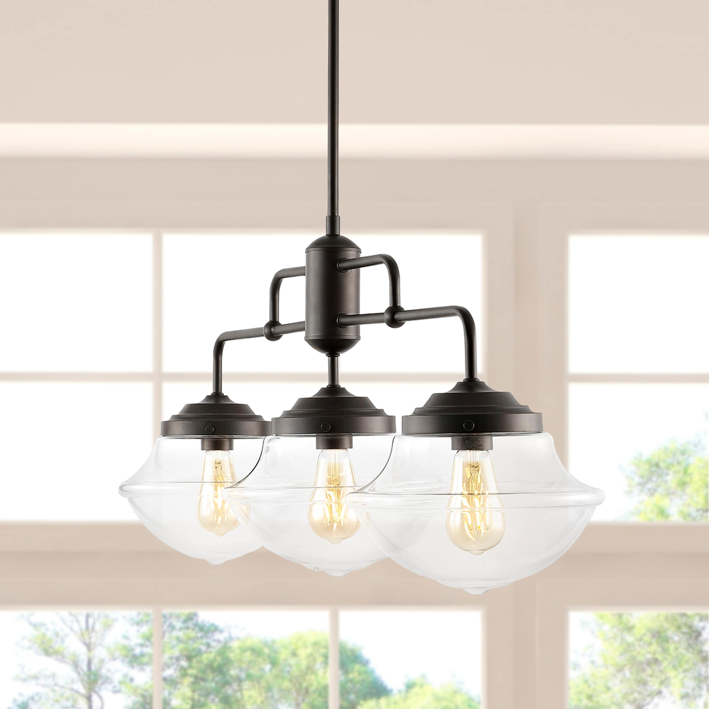 Avery 37.5" 3-Light Industrial Farmhouse Rustic Iron/Glass Linear LED Pendant, Oil Rubbed Bronze/Clear