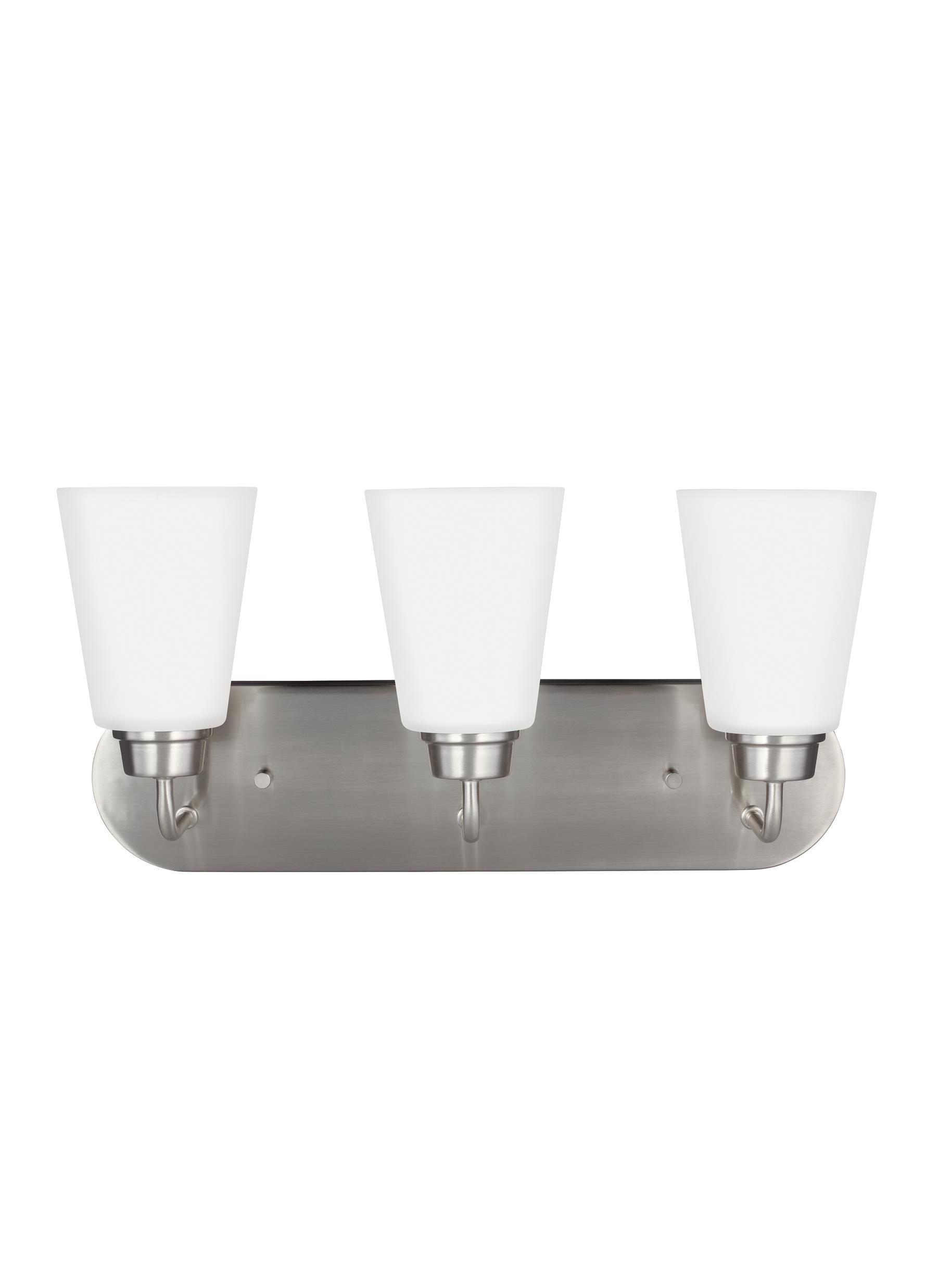 Kerrville 18 in. 3-Light Brushed Nickel Traditional Transitional Bathroom Vanity Light with Satin Etched Glass Shades