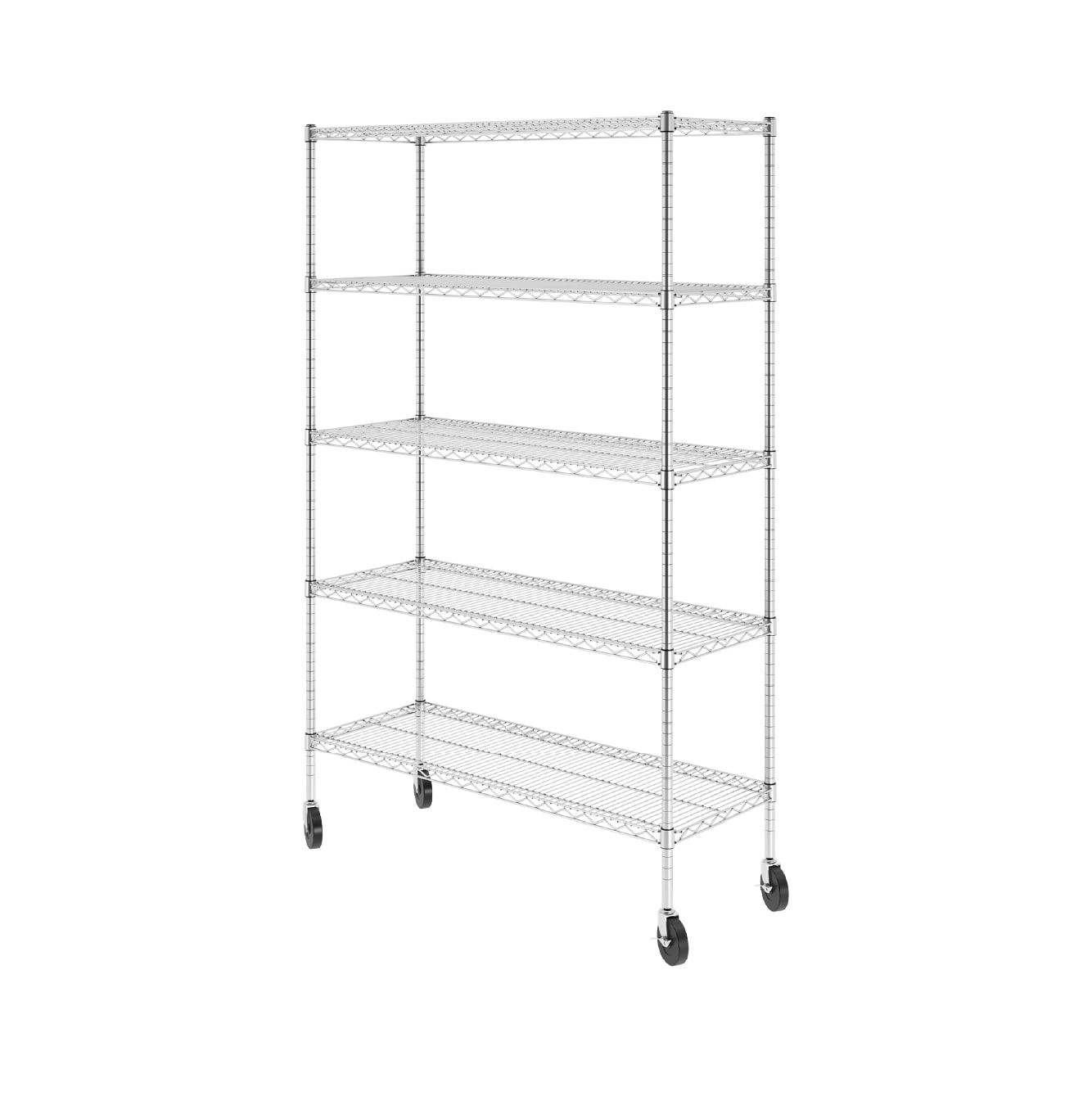 SafeRacks NSF Certified 5-Tier Steel Wire Shelving with Adjustable Shelves and Wheels - 2500 lb Capacity - 48" x 18" x 72"