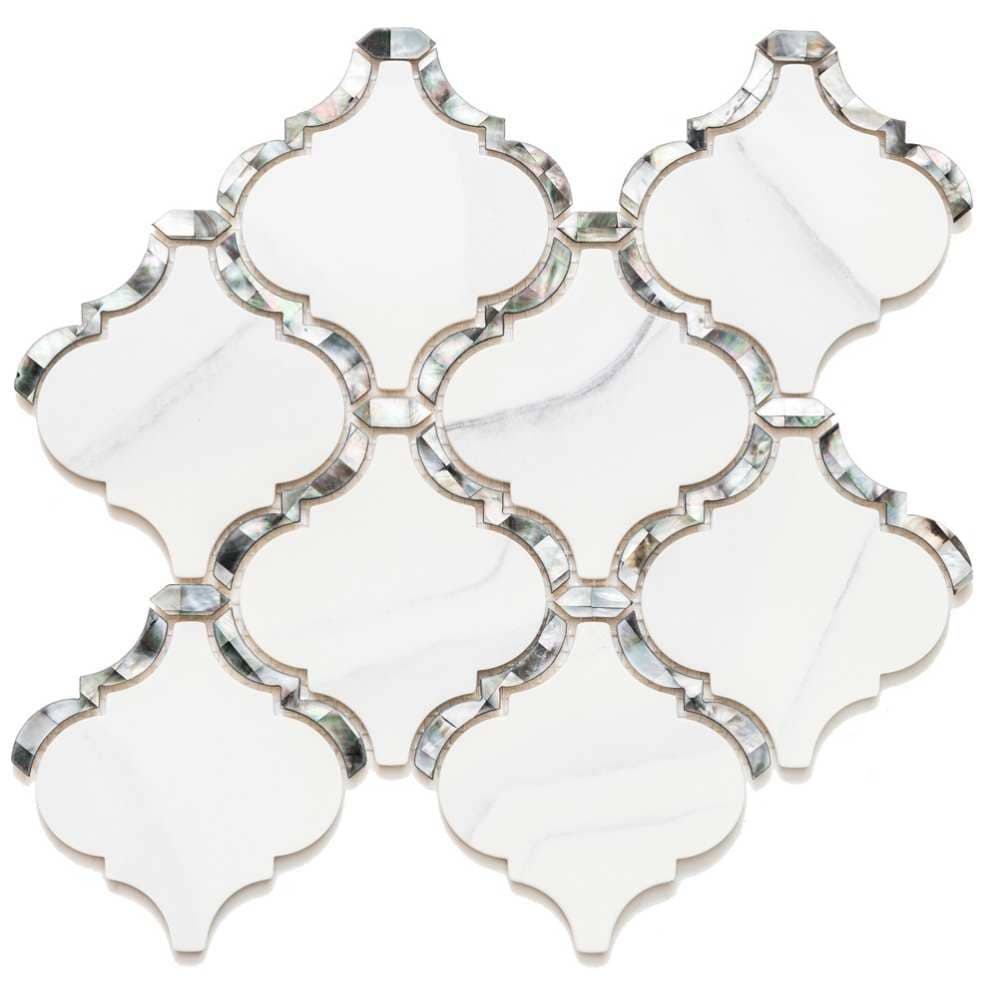 The Tile Life Tahitian Pearl Lantern 5x4.5 Statuario Silver Glass Wall Tile - 4x4 Sample