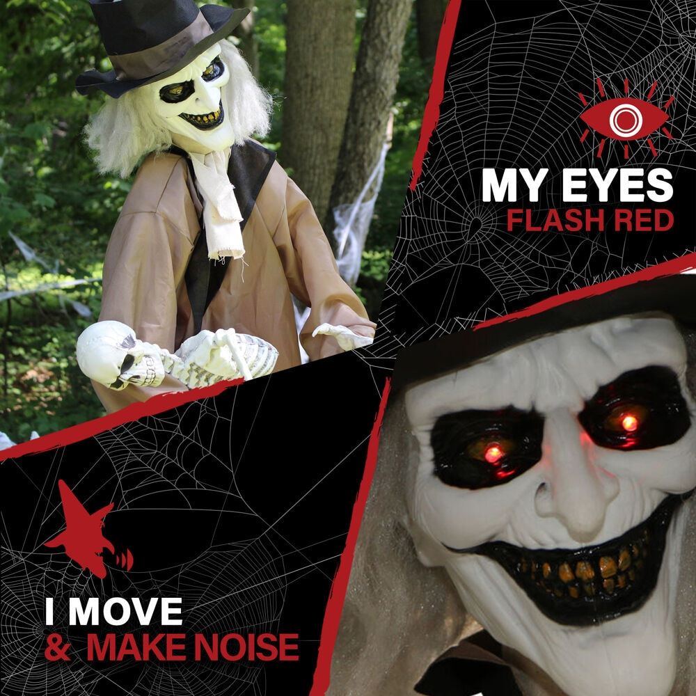 Haunted Hill Farm 5.25 ft. 3.5 lbs Animatronic Gravekeeper Halloween Decoration, Multicolor, HHGRVKPR-1FLSA