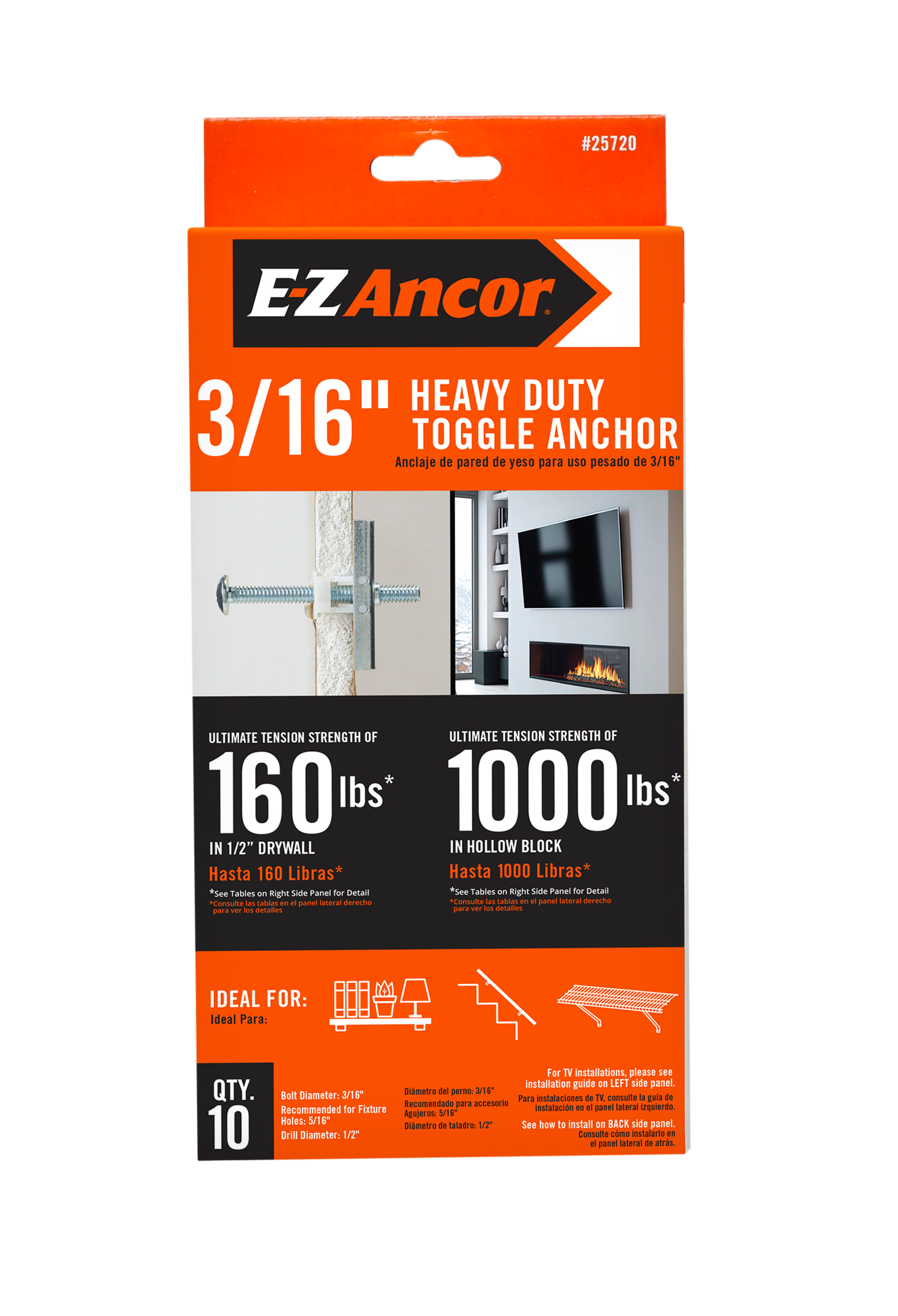 E-Z Ancor 25720 3/16-in dia Toggle Bolt Drywall Anchor, 10-Pack (Screws Included)