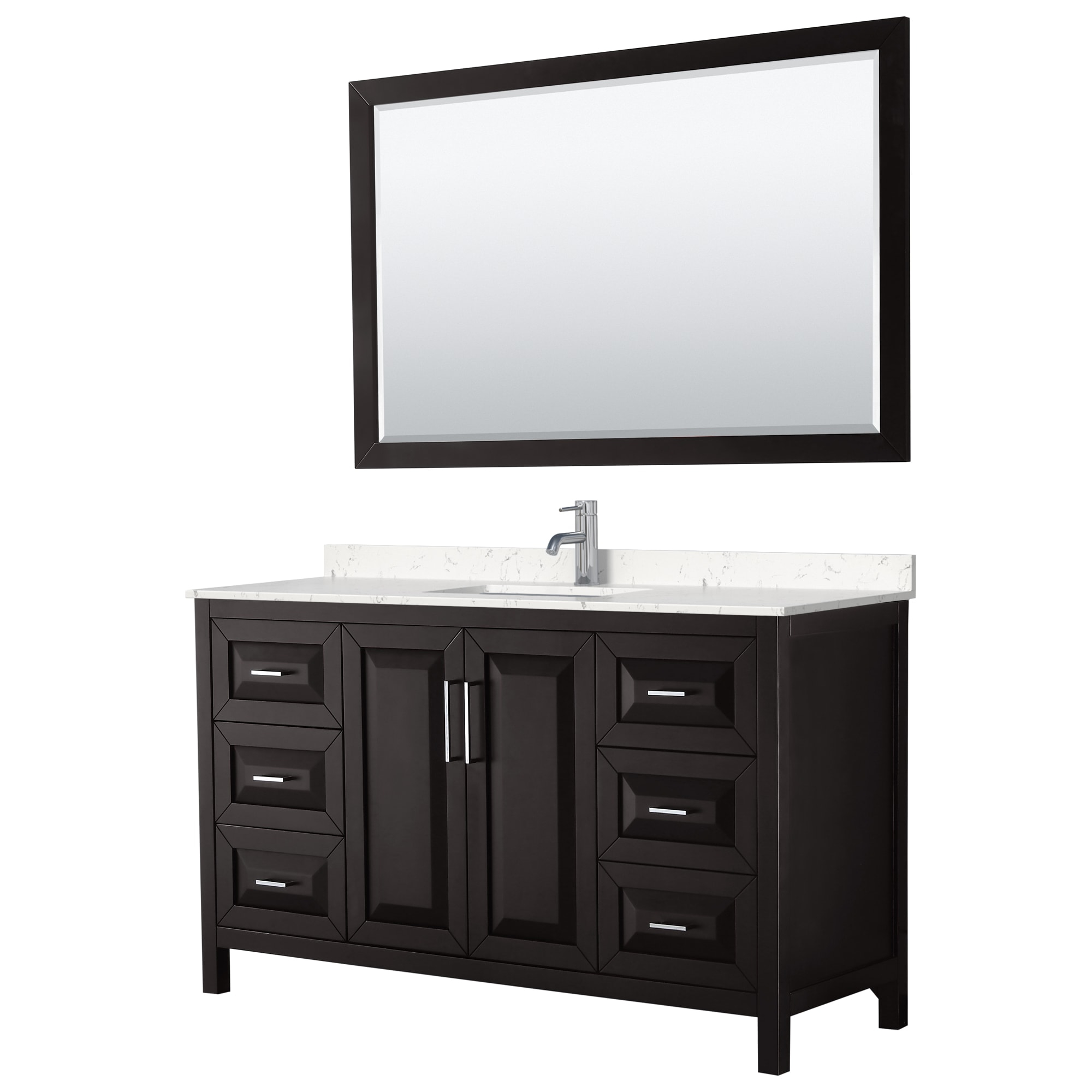 Daria 60 in.W x 22 in.D Single Vanity in Dark Espresso w/Cultured Marble Vanity Top in Light-Vein Carrara w/Basin&Mirror