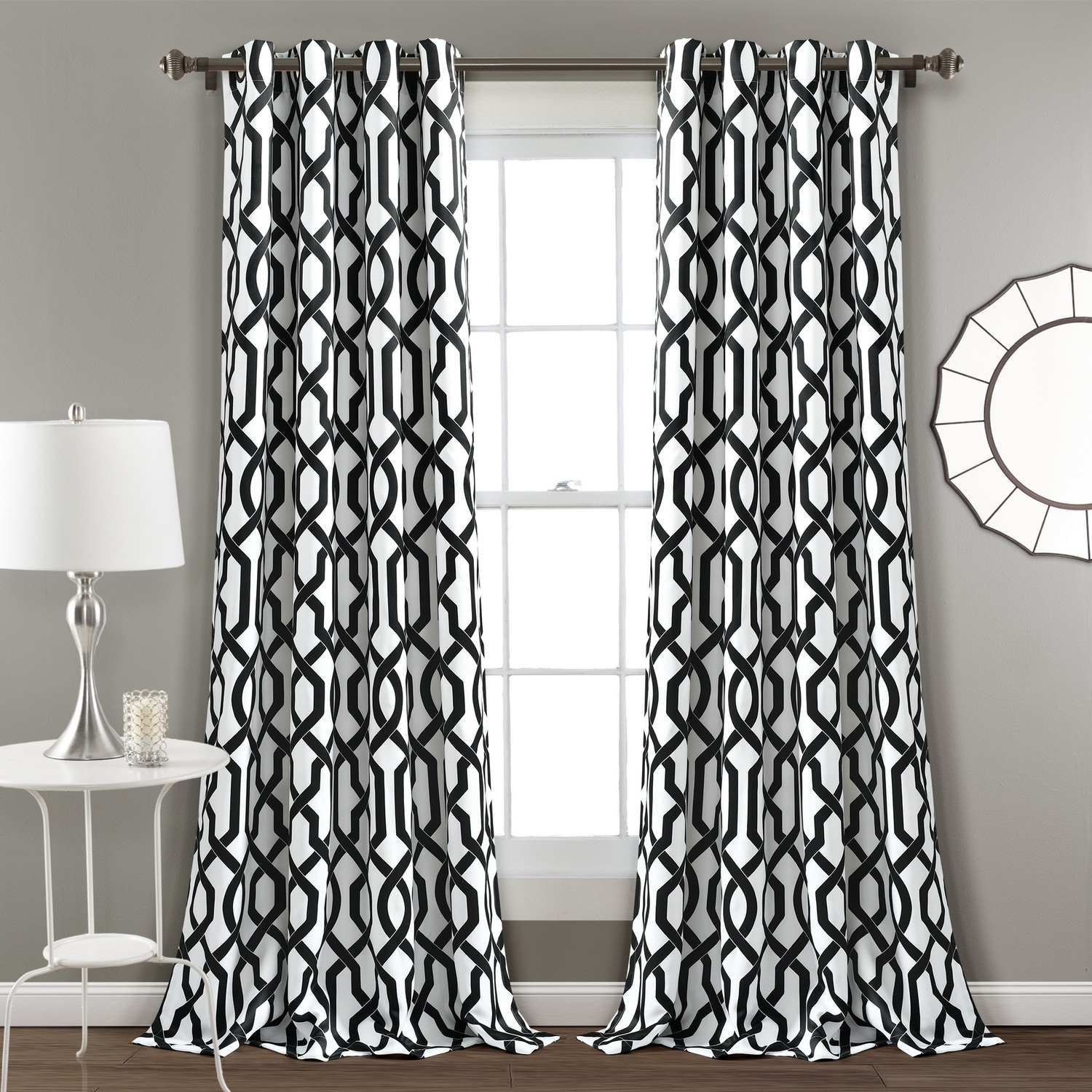 Lush Decor Edward Trellis Room Darkening 95" x 52" Trellis White Metal Grommets Pair Window Panel