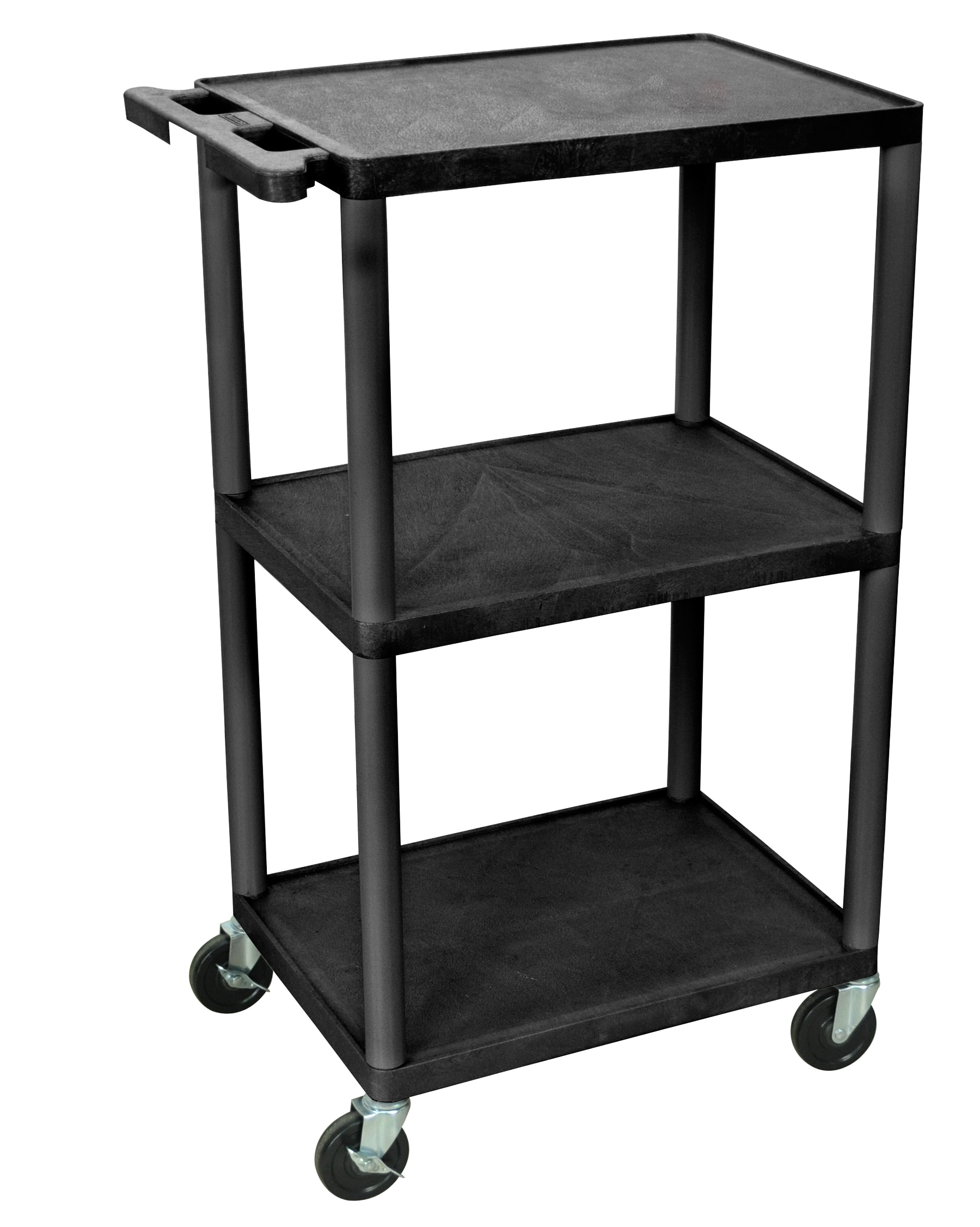 Luxor 18" x 24" Plastic Three Shelf Utility Cart - Black
