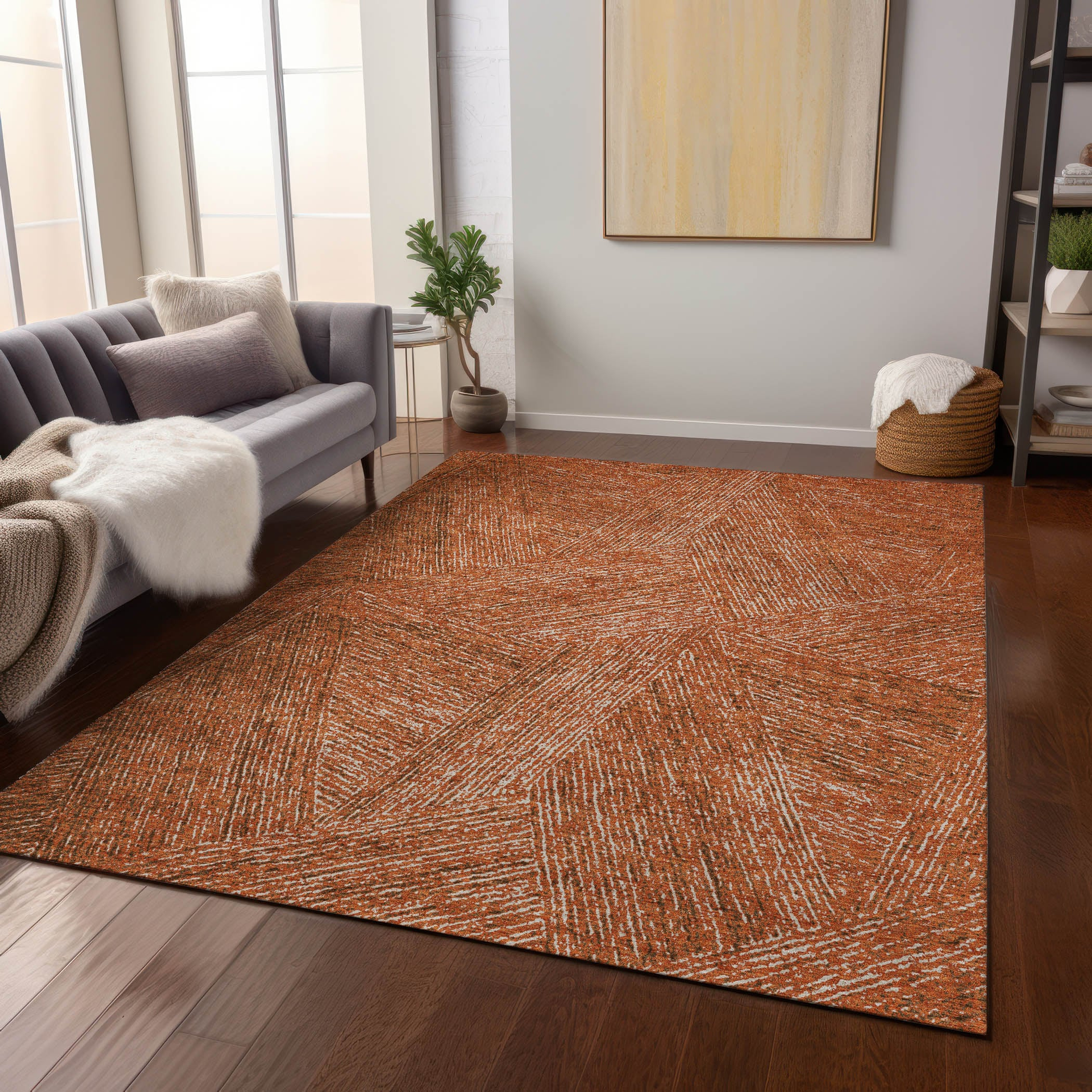 Addison Copper Rectangular Machine Washable Synthetic Rug