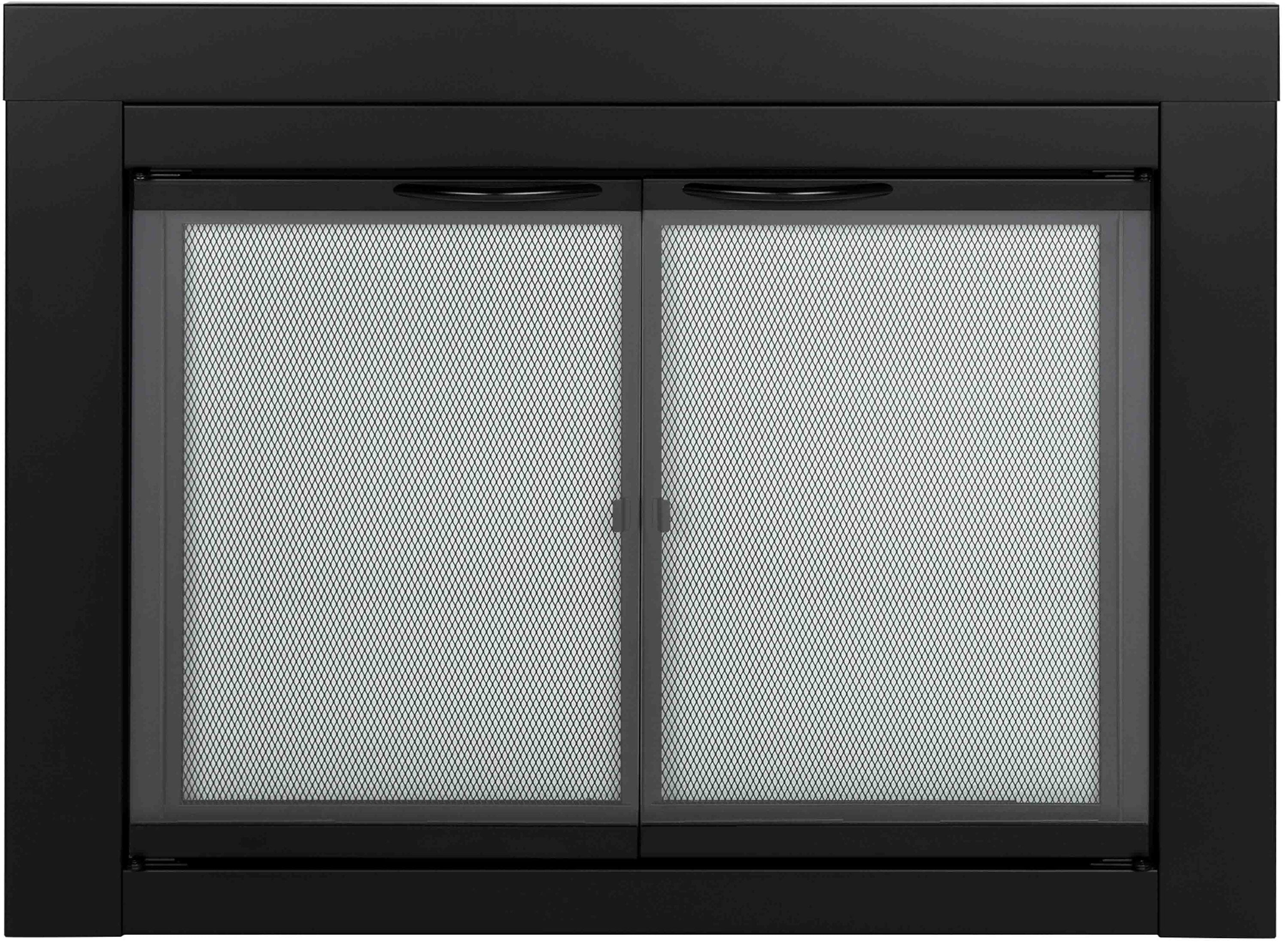 GHP Group AN-1011 Alpine Cabinet Style Fireplace Screen And Glass Doors, Medium, Black Powder Coated Finish