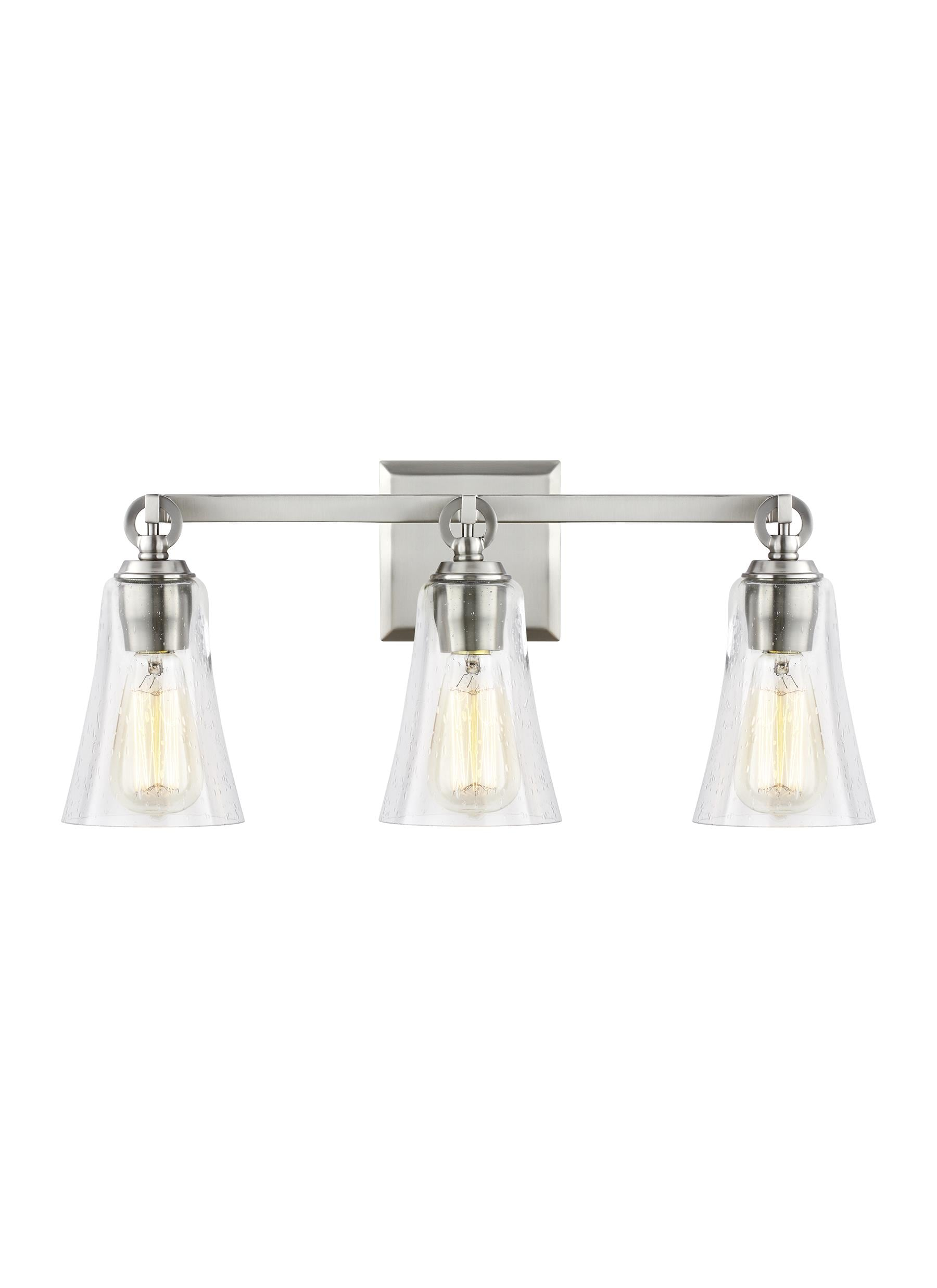 Satin Nickel 3-Light Vanity with Clear Seeded Glass Shades