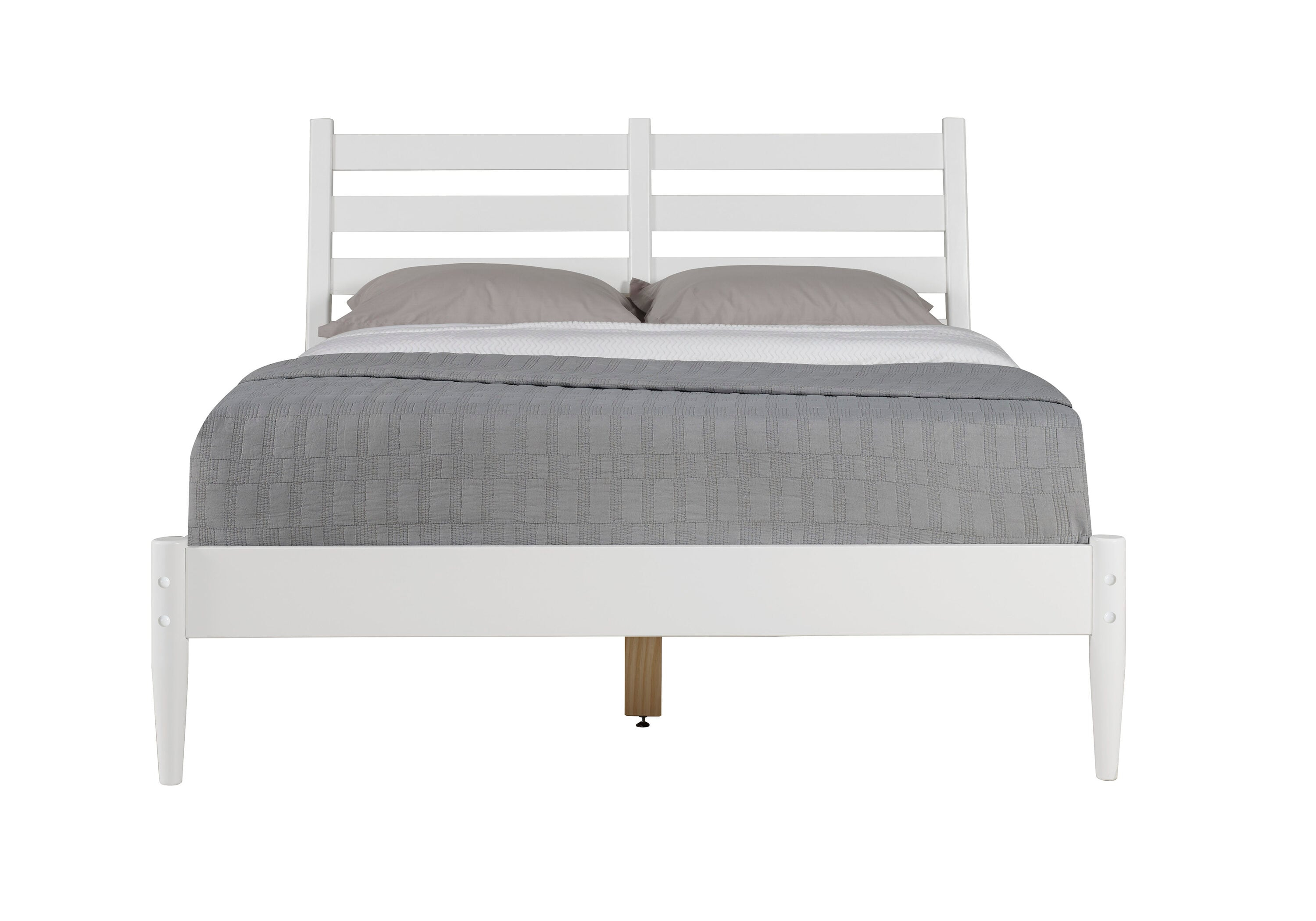 Camaflexi Mid Century Slat Bed Solid Wood Bed Frame with Headboard, King, White
