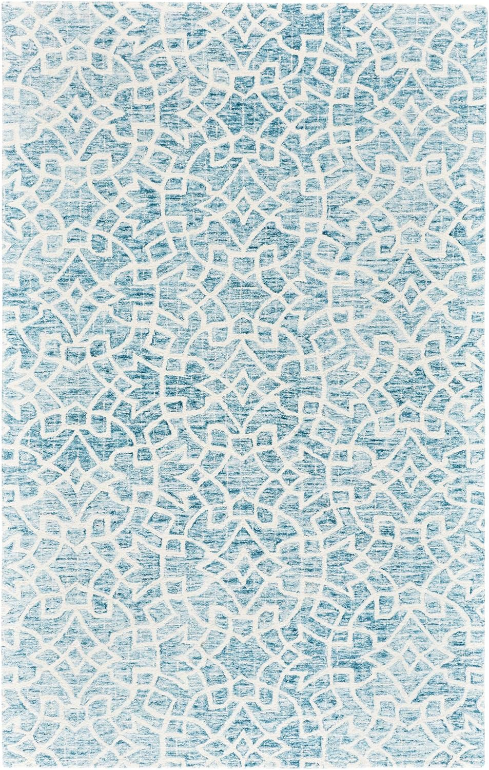 Handmade Blue Wool Tufted Rectangular 5' x 8' Rug