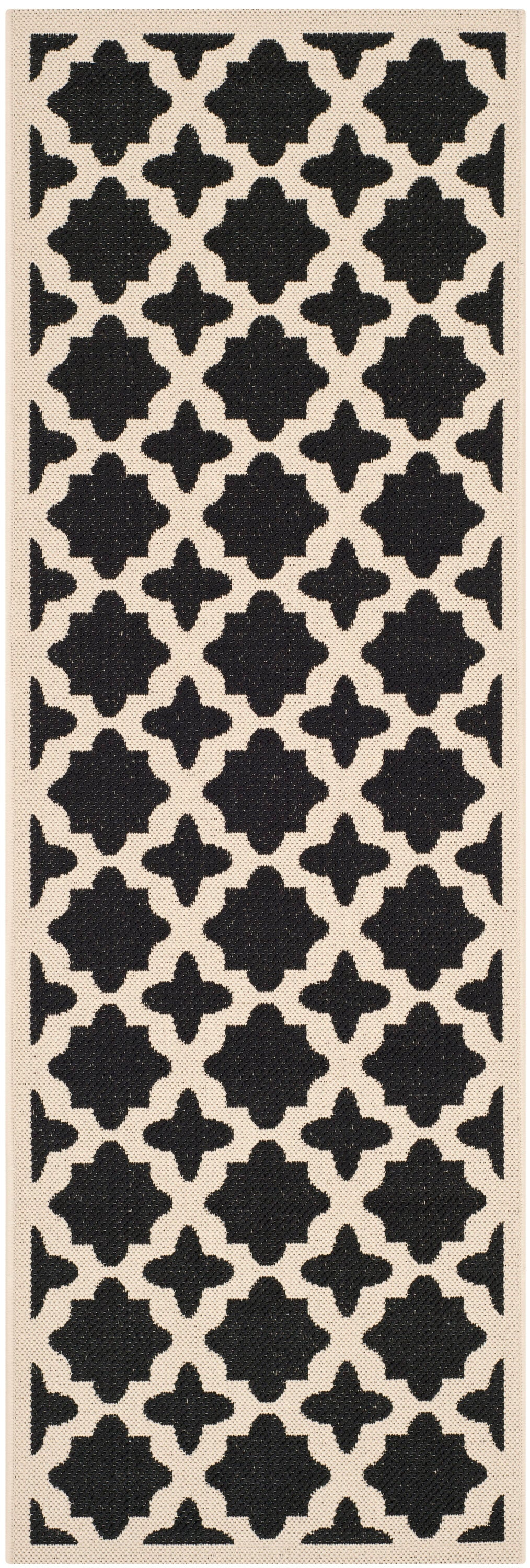 SAFAVIEH Courtyard Amanda Geometric Indoor/Outdoor Runner Rug, Black/Beige, 2'3" x 10'