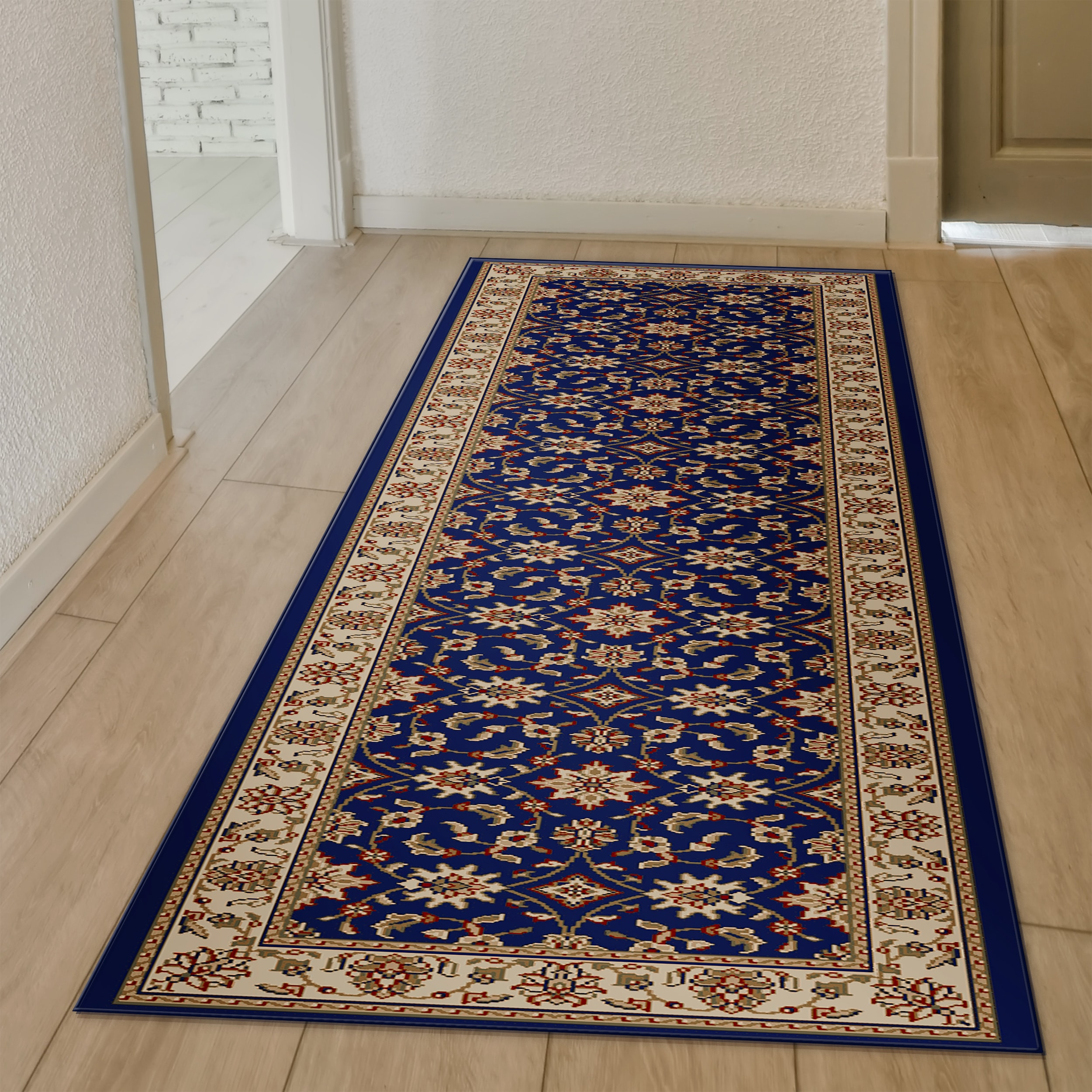 Radici Usa Como Area Rug 1592 Navy Blue Italian Bordered 2' 2" x 7' 7" Rectangle