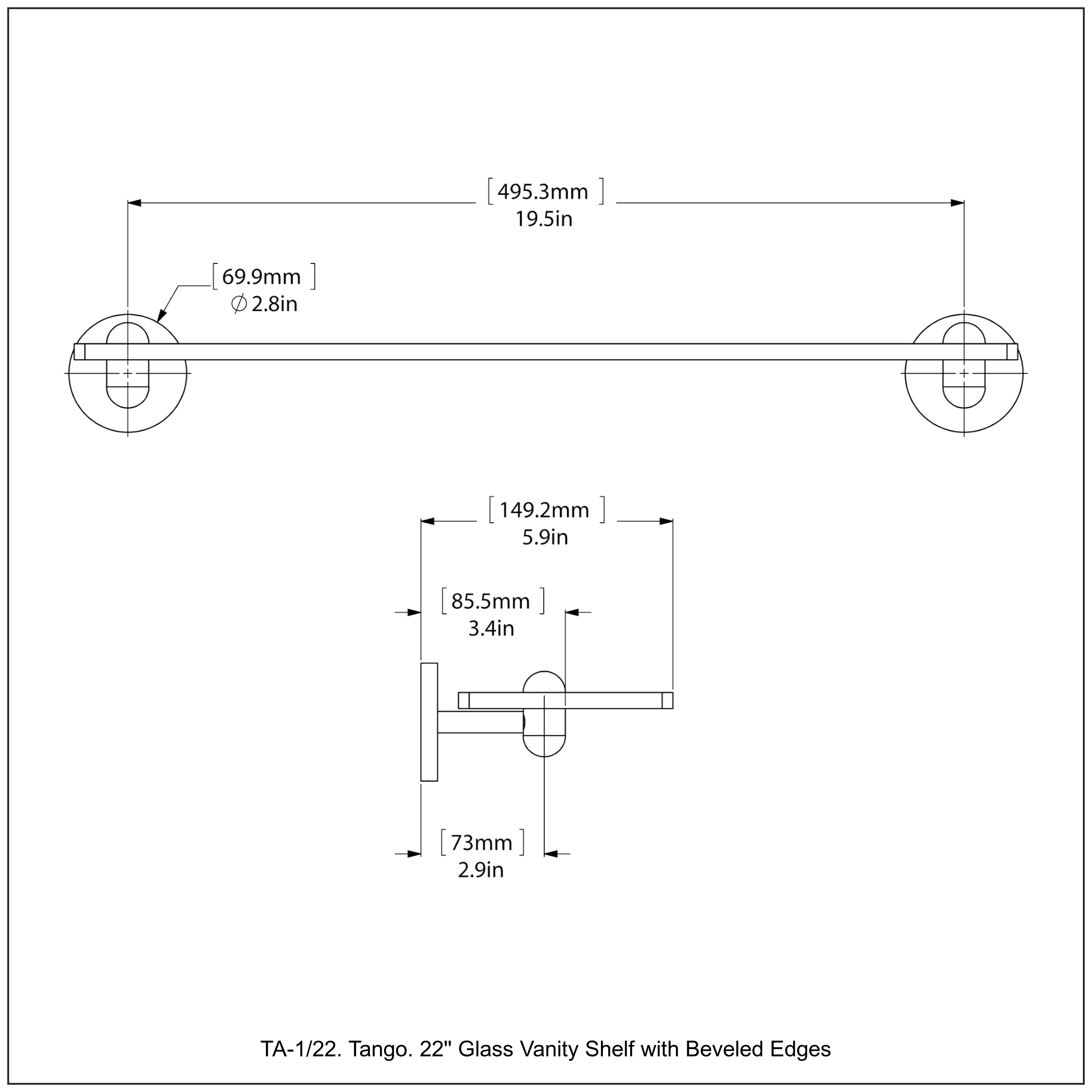 Tango Collection 22 in. Glass Vanity Shelf with Beveled Edges in Oil Rubbed Bronze