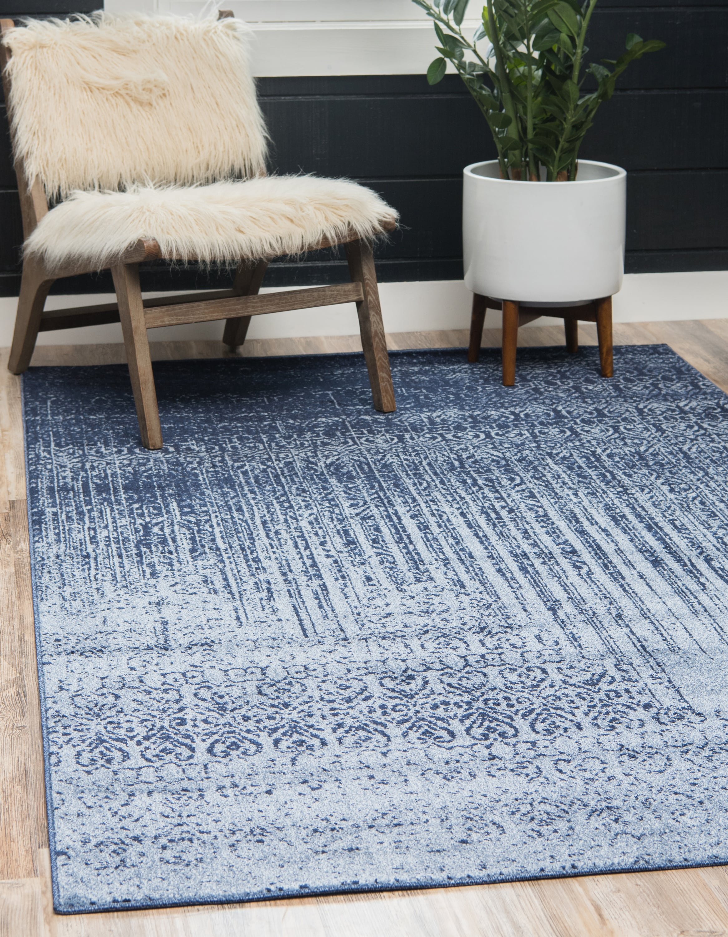 Unique Loom Jennifer Del Mar 8 x 11 (ft) Loomed Polypropylene Blue/Navy Blue Rectangular Indoor Stripe Industrial Area rug