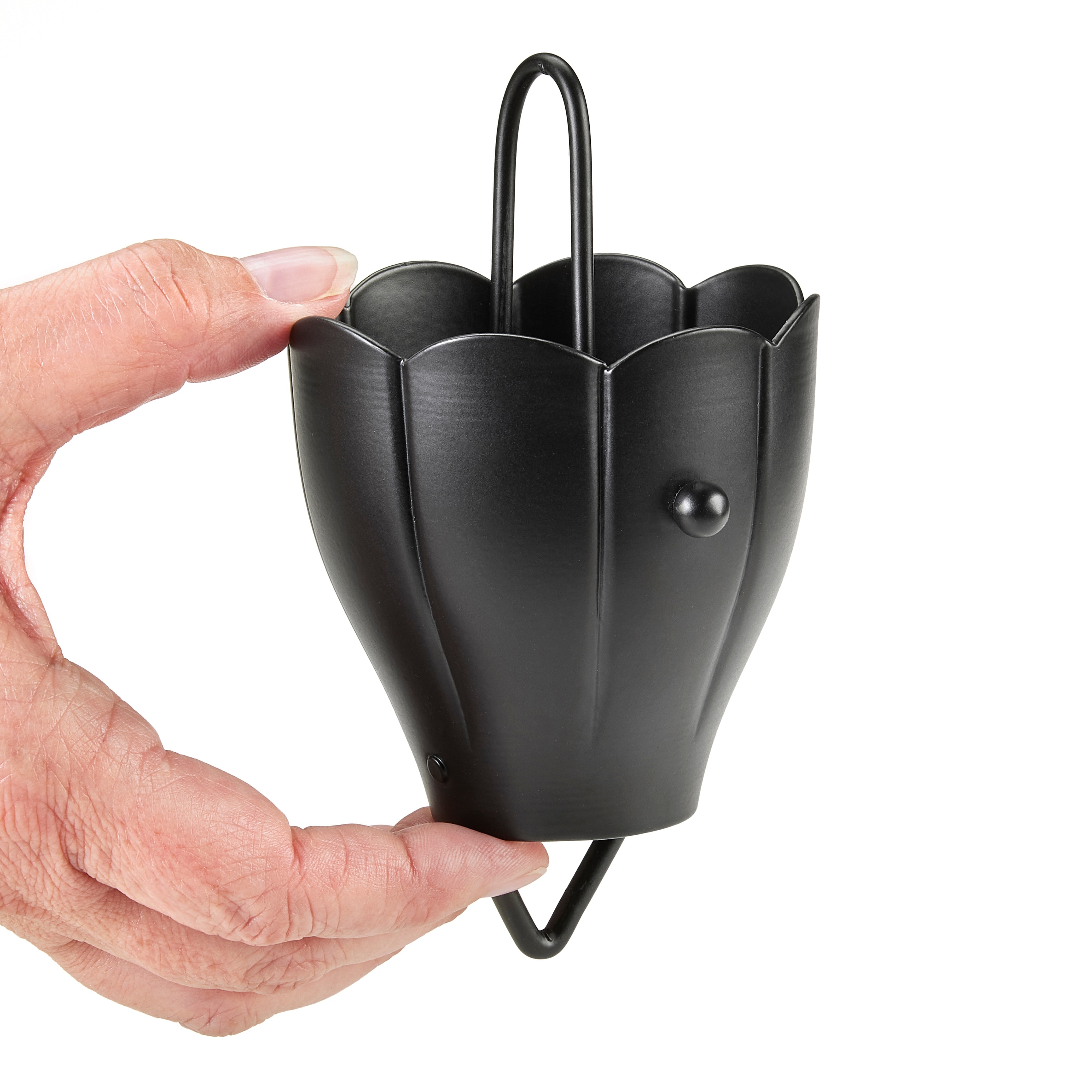 Good Directions 6 Cup Crocus Black Aluminum 8.5 ft. Rain Chain with Gutter Installation Clip