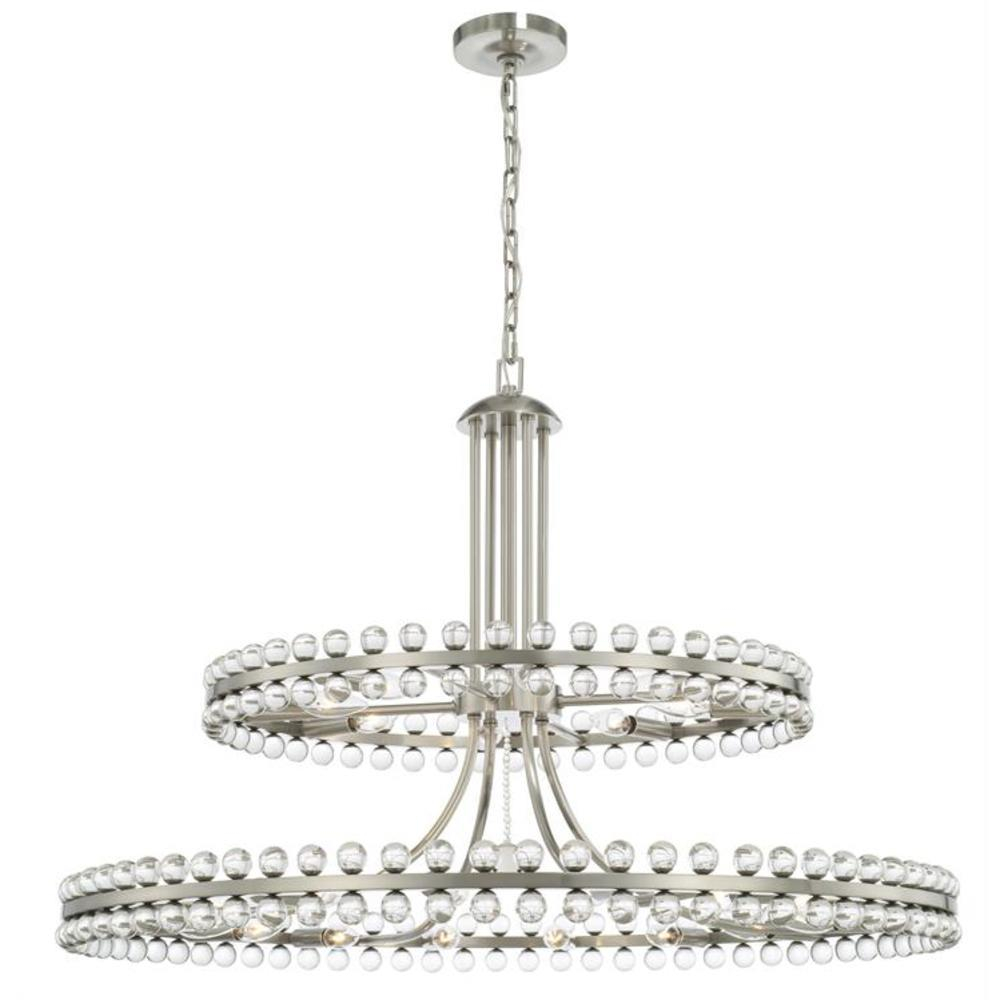 Brushed Nickel and Crystal 24-Light Chandelier with Glass Beads