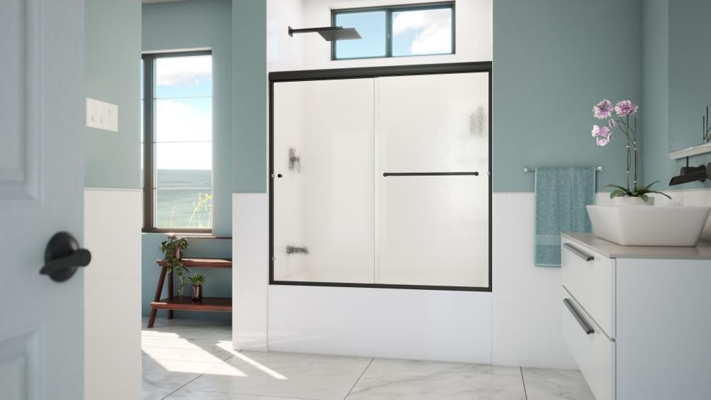 Matte Black Aluminum Frameless Bypass Sliding Tub Door with Bubble Glass