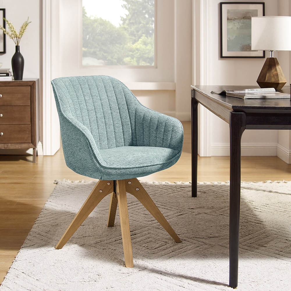 Art Leon Mid Century Accent Chair Fabric Swivel Beech Wood Legs, Light Blue