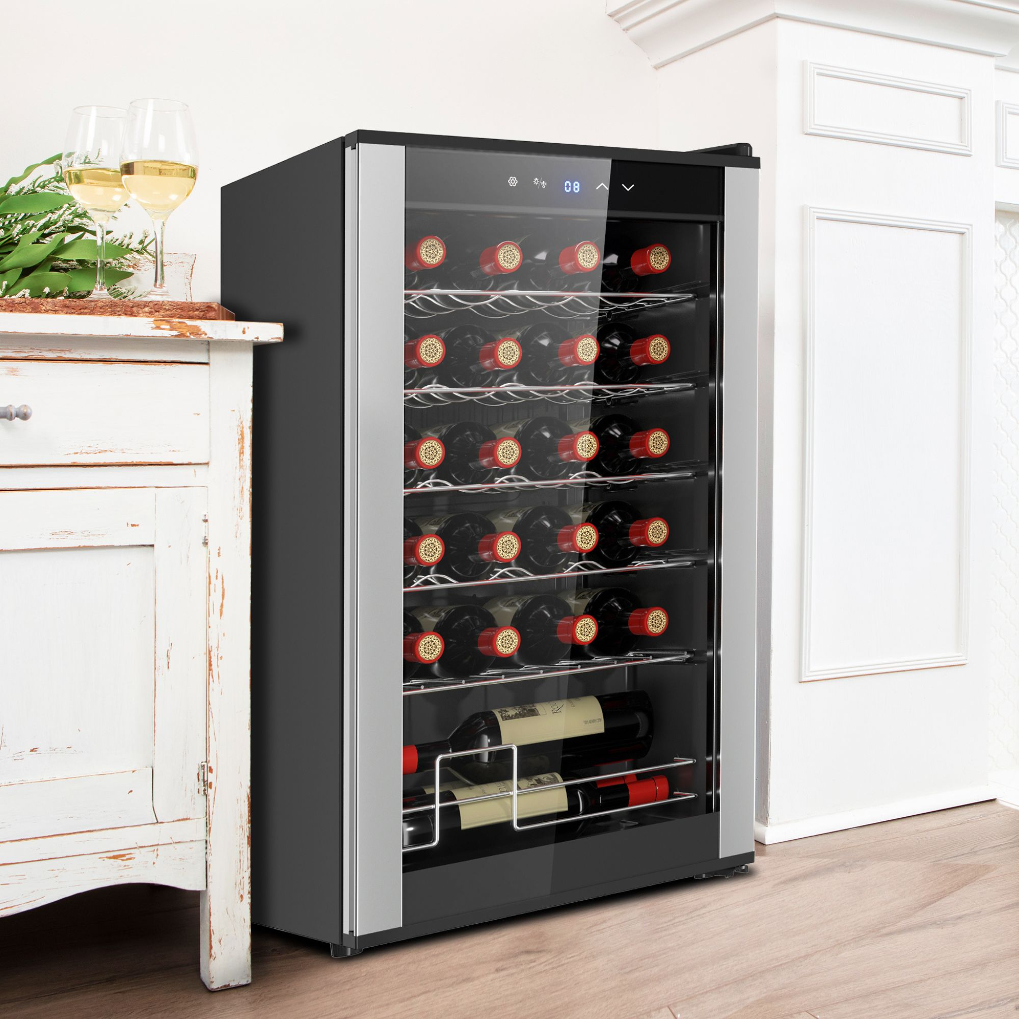 24 Bottle Dual Zone Wine Cooler, Black, 2.4 cu. ft. (68L) Freestanding Wine Fridge