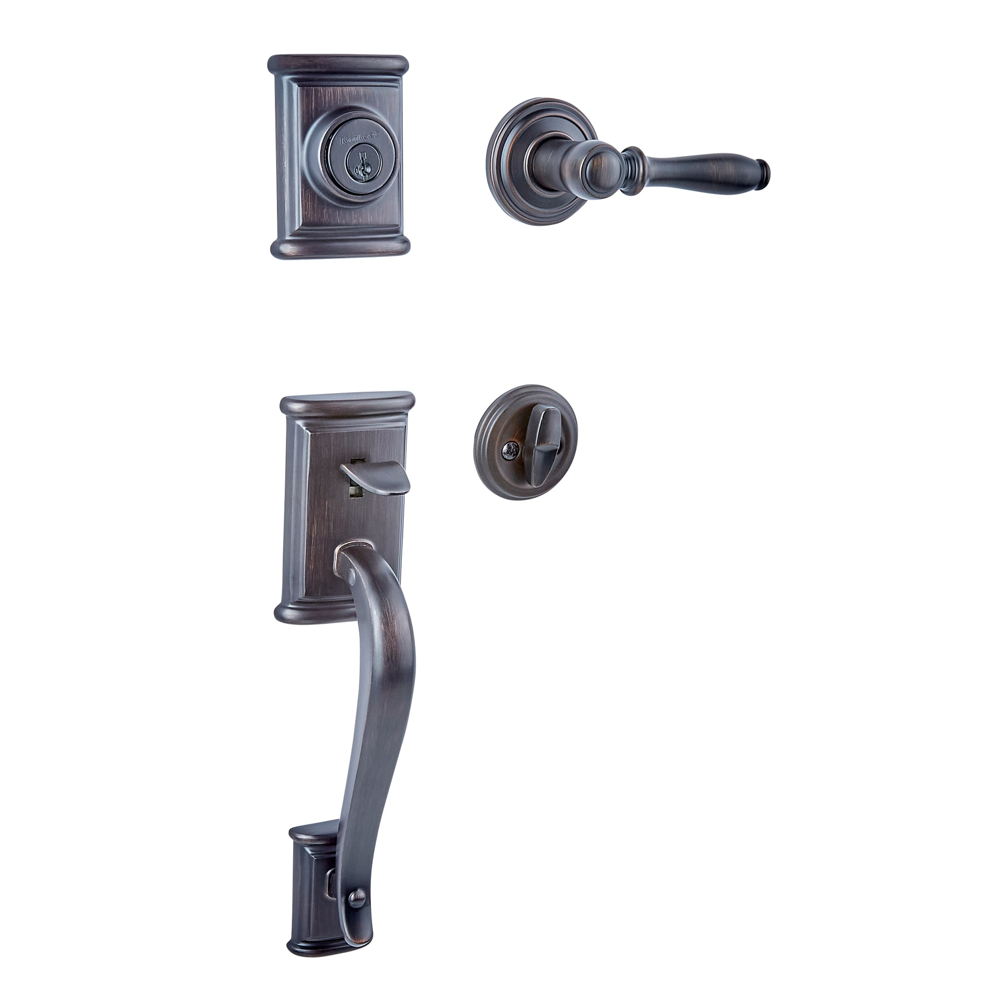 Kwikset Signature Series Ashfield Venetian Bronze Single-Cylinder Deadbolt Keyed entry door handleset with Ashfield Lever and SmartKey