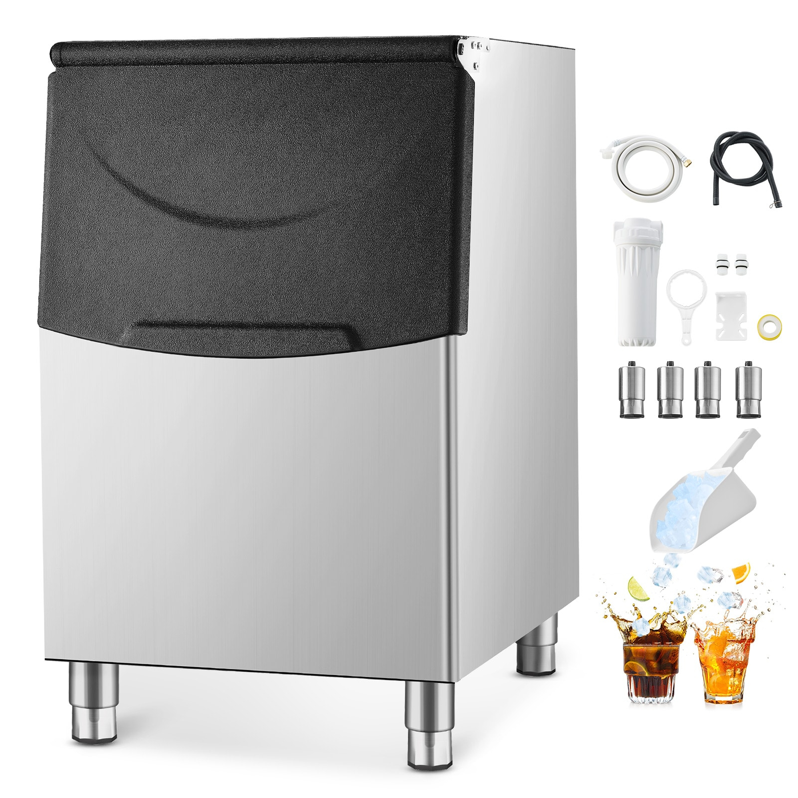 VEVOR Commercial Ice Maker Storage Bin, 250LBS Capacity Ice Bin, Stainless Steel Ice Storage Bin with Filter and Adjustable Anti-Slip Rubber Feet, Suitable for Restaurant Hotel and Beverage Shops