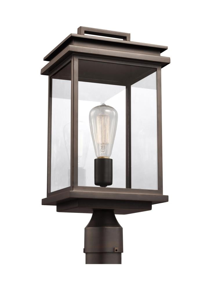 Antique Bronze Rectangular Outdoor Post Lantern with Clear Panels