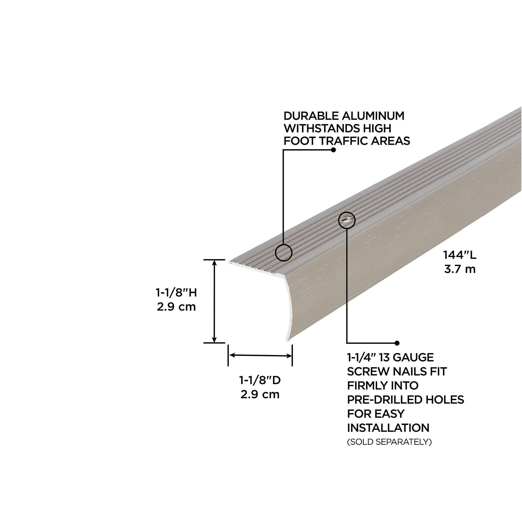 Pewter Finished Aluminum Stair Nosing, 144-inch Length