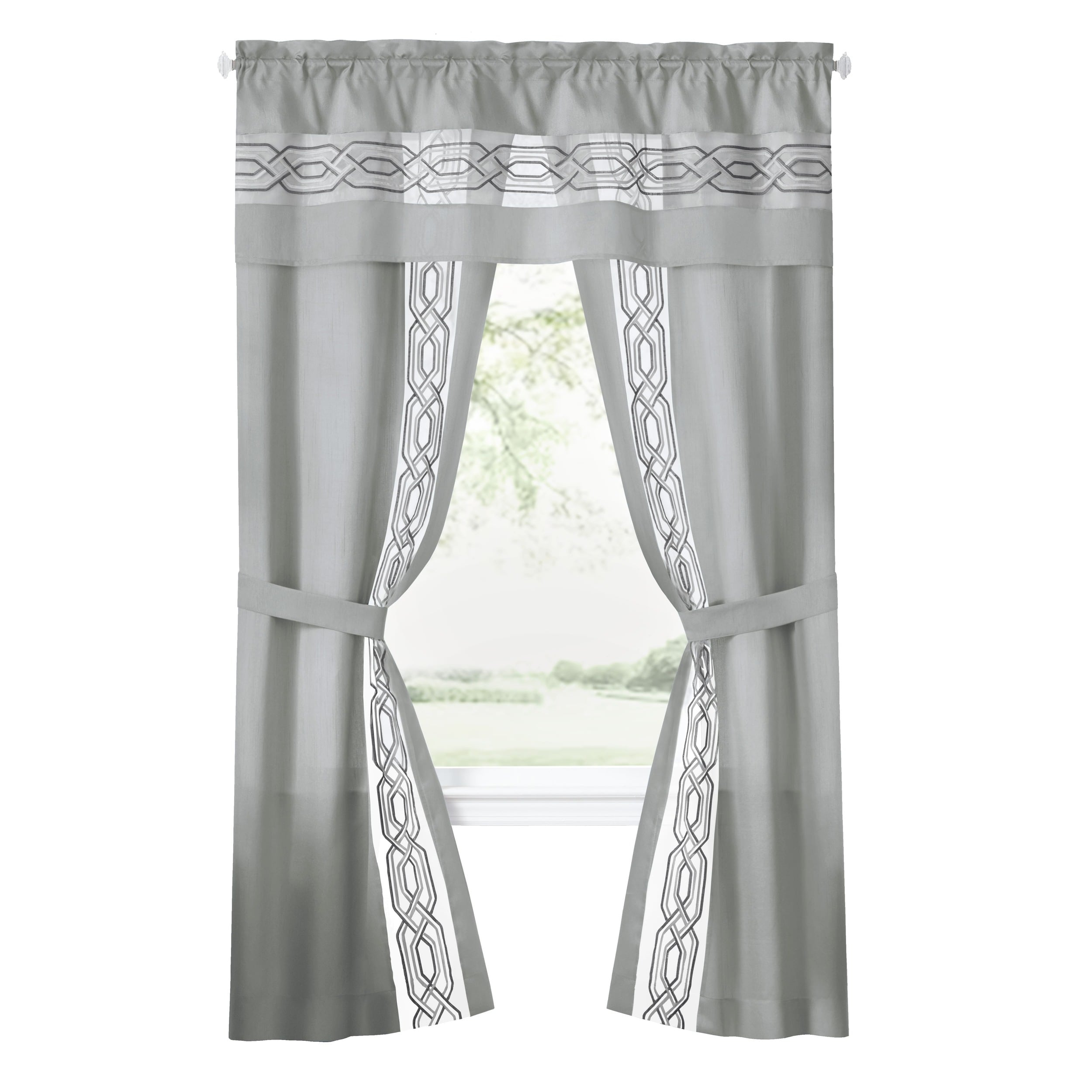 Achim Paige Rod Pocket 5 Piece Light Filtering Curtain Set, Silver, 55" x 84"