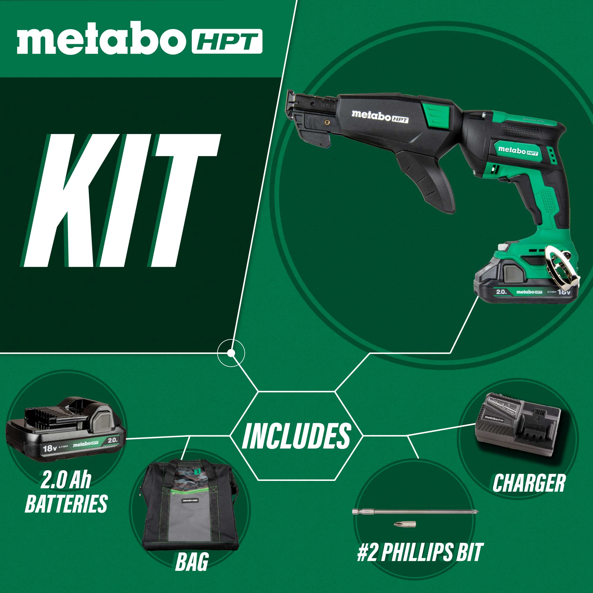 Metabo Hpt 18V Multivolt Cordless Drywall Screw Gun W/ Collated Screw Magazine