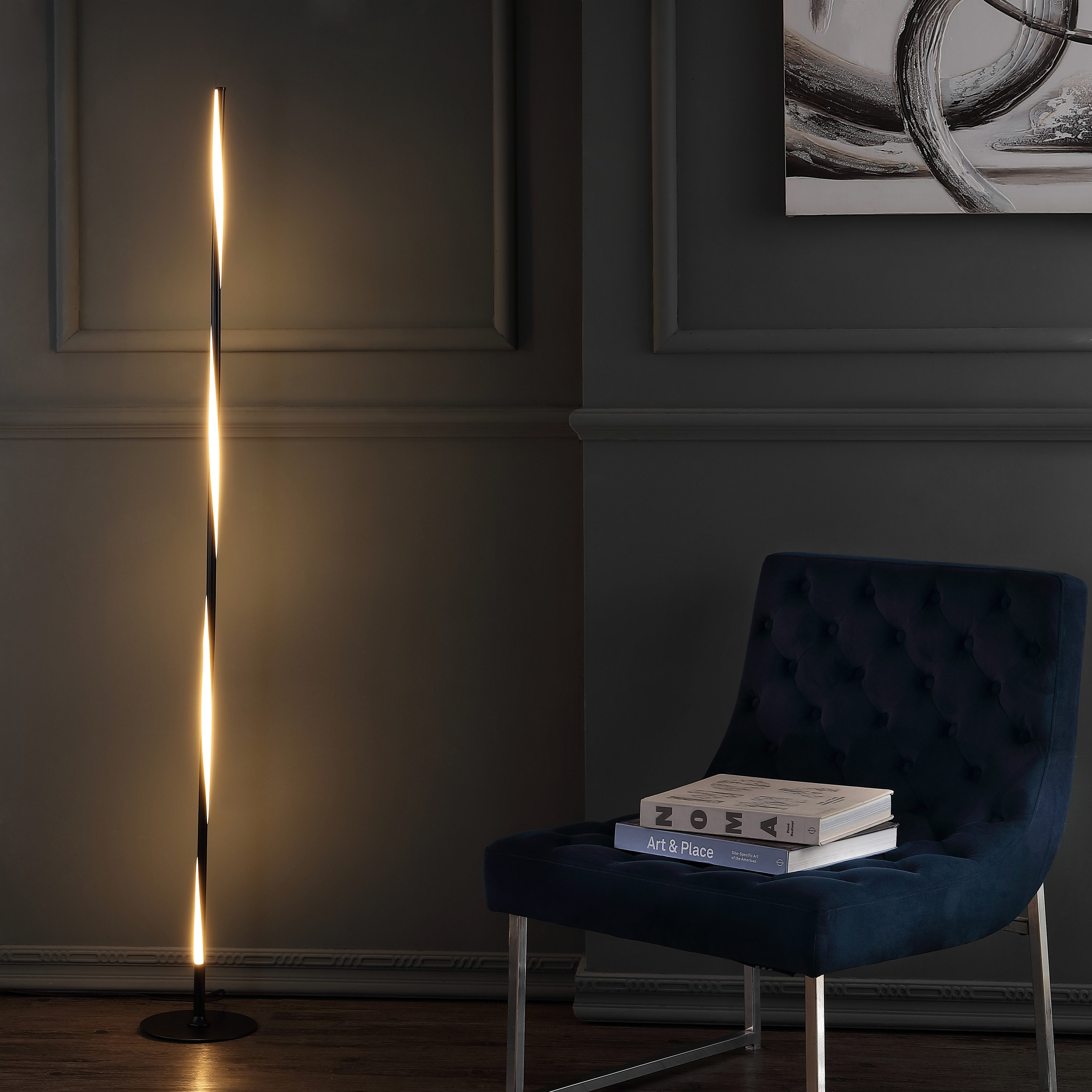 JONATHAN Y JYL7006C Pilar 63.75" LED Integrated Floor Lamp, Modern, Contemporary for living room, dinning room, bedroom, office, Black