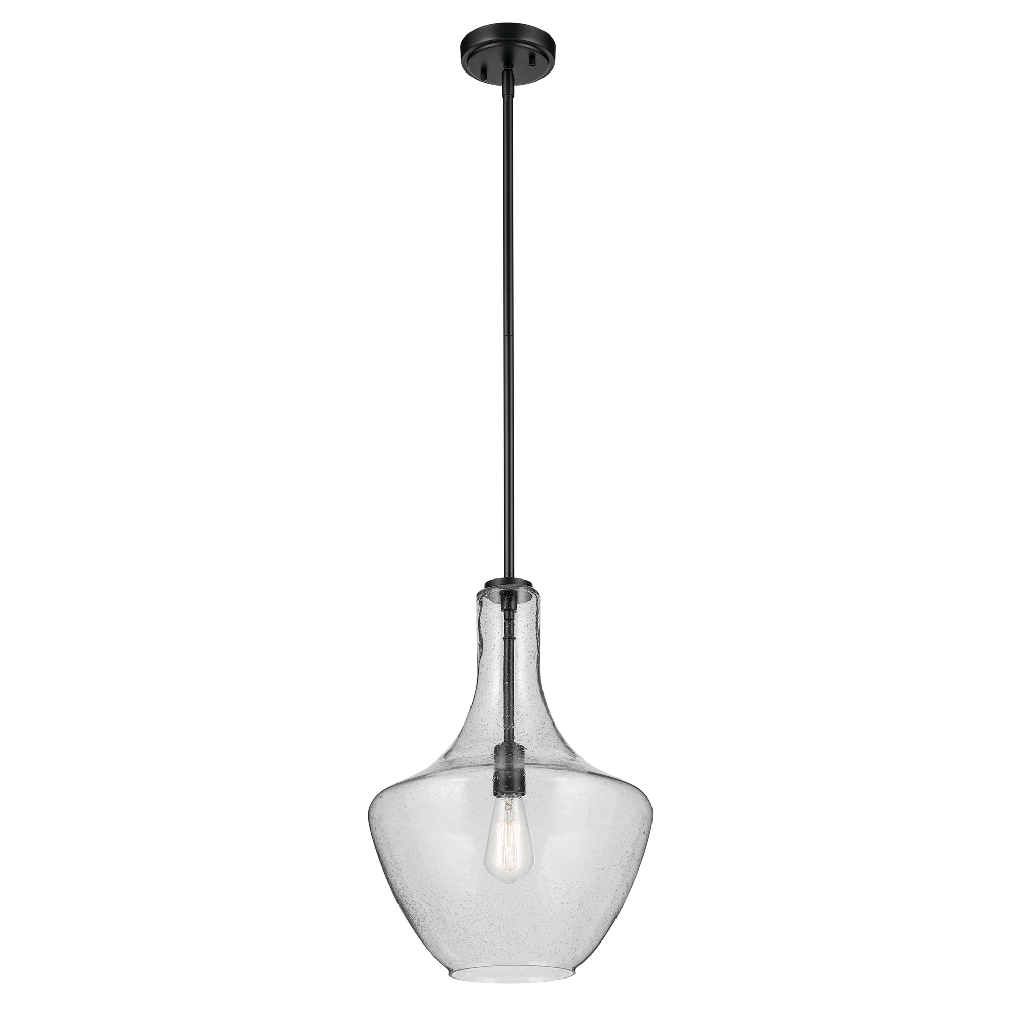Black Bell Pendant with Clear Seeded Glass Shade
