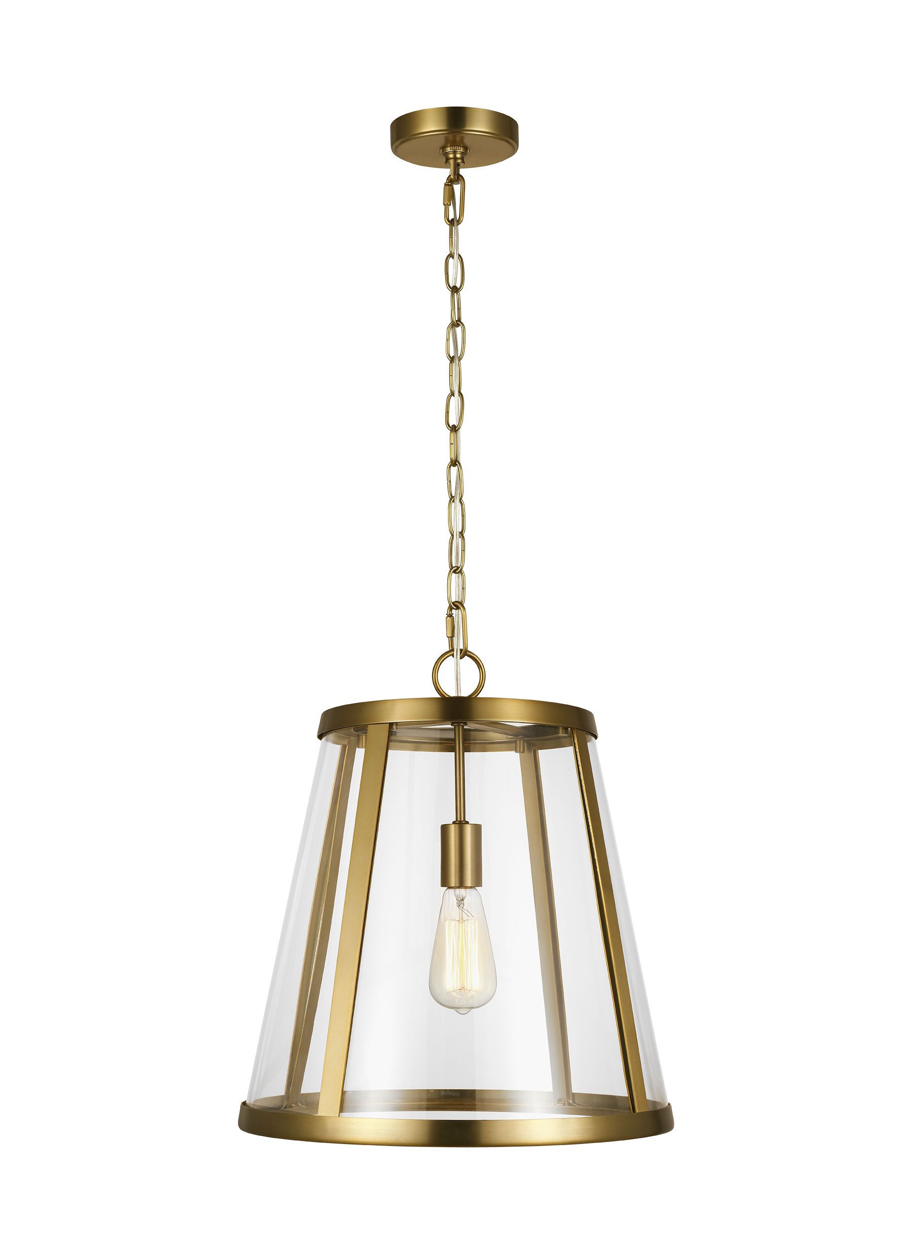 Mini Drum Burnished Brass Pendant Light with Clear Glass