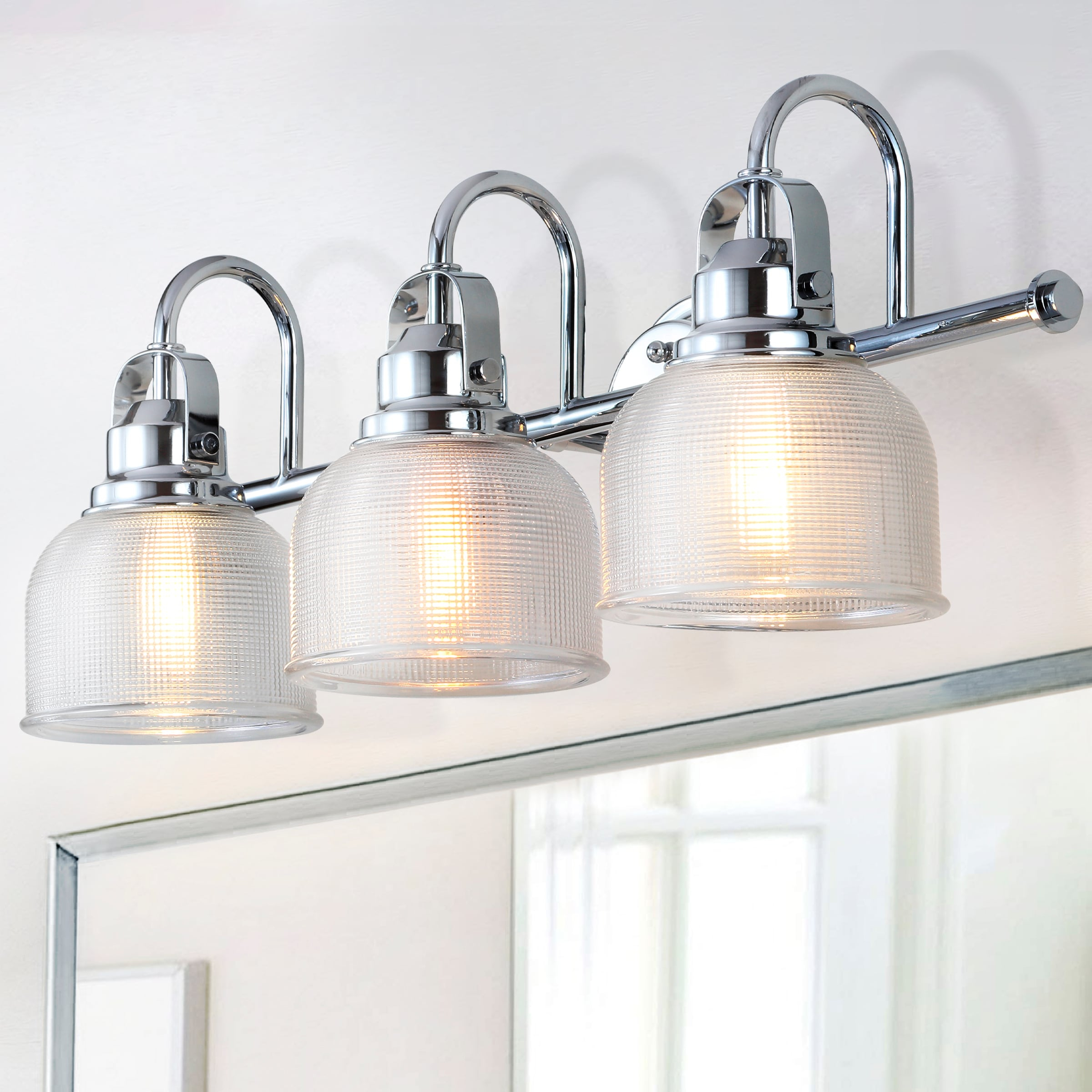 JYL7409A Virginia 25.25" 3-Light Metal/Glass LED Traditional Classic Vanity Light Modern 2700K LED 4W Bulbs Entryway Lobby Kitchen Bathroom Bedroom Living Room Hallway, Chrome