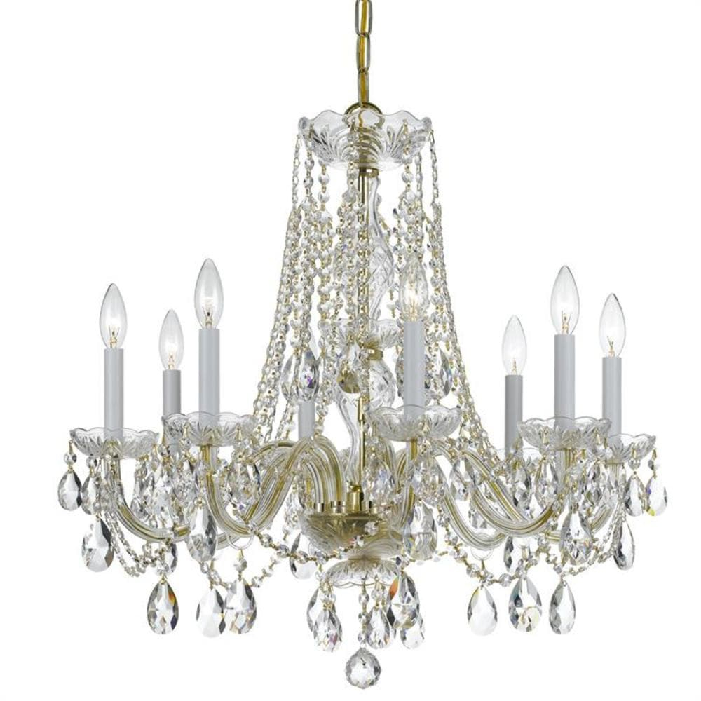 Polished Brass and Crystal 8-Light Chandelier