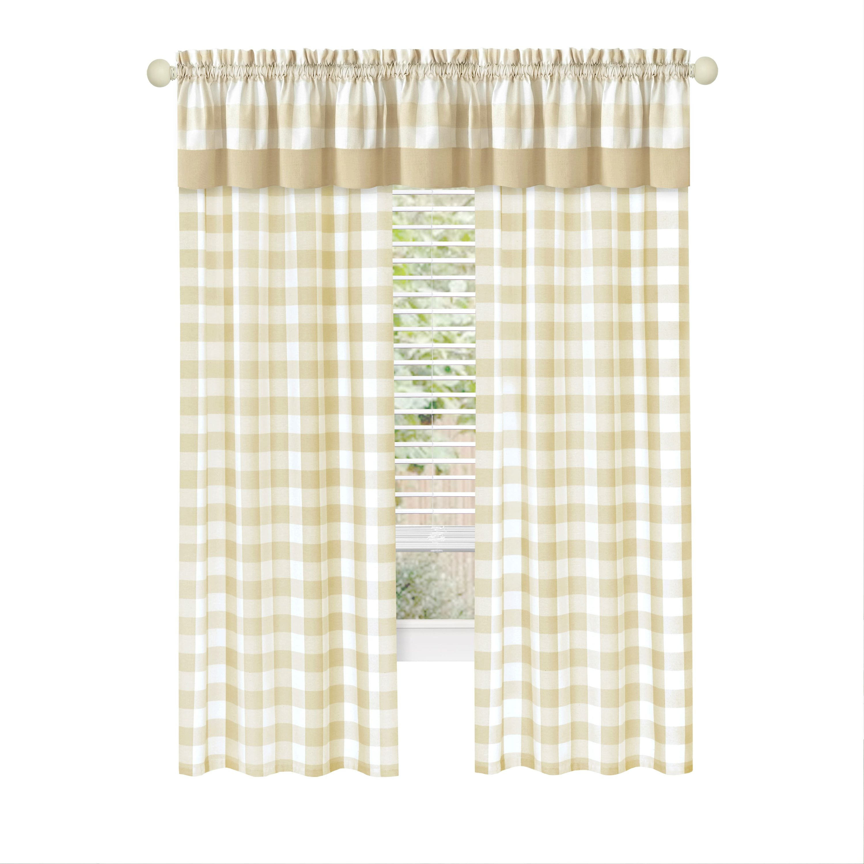 Achim Hunter Indoor Polyester/Cotton Light Filtering Checkered Curtain Panel, Tan, 42-in W x 63-in L