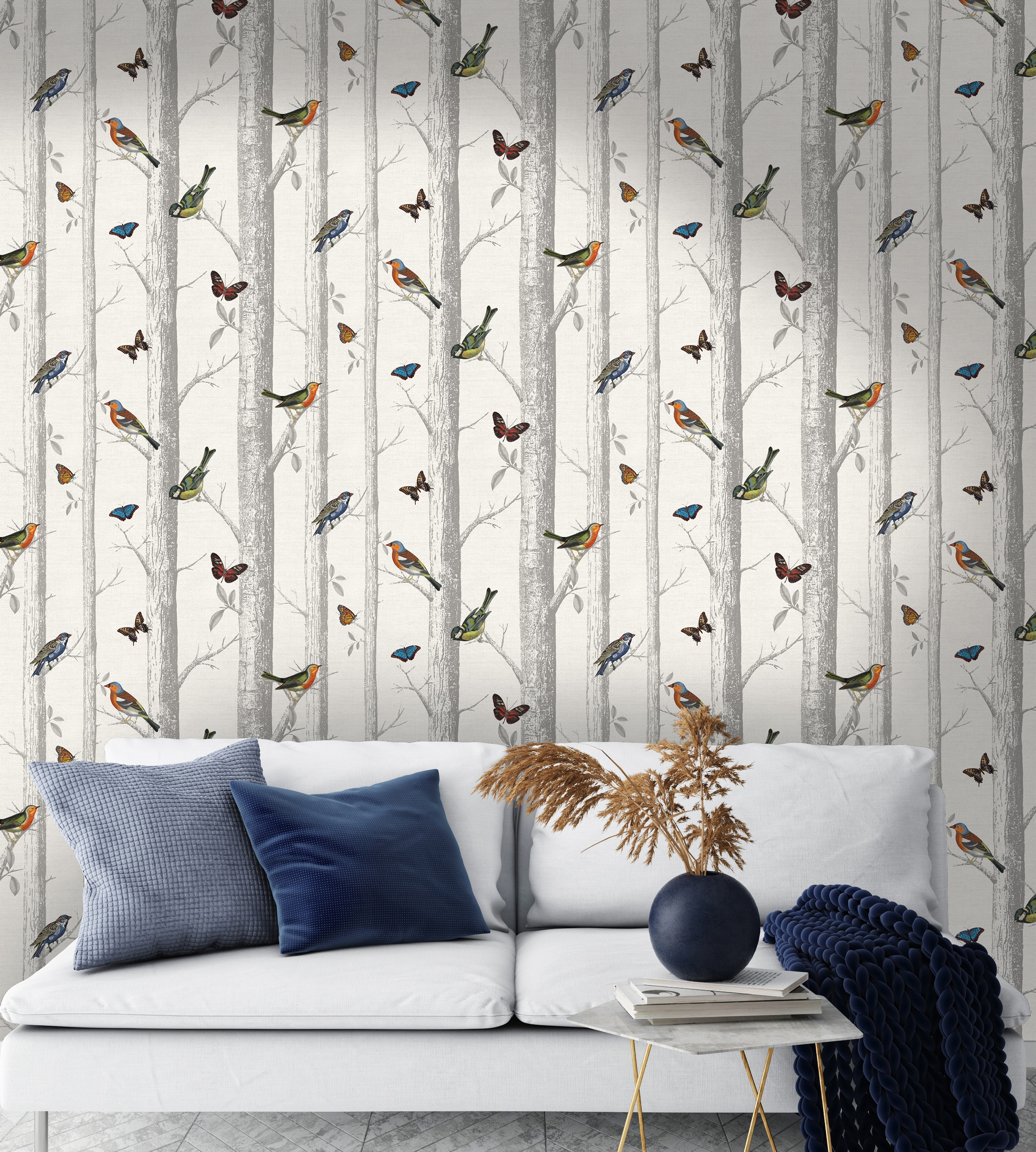Epping Birds and Trees White Multi Wallpaper