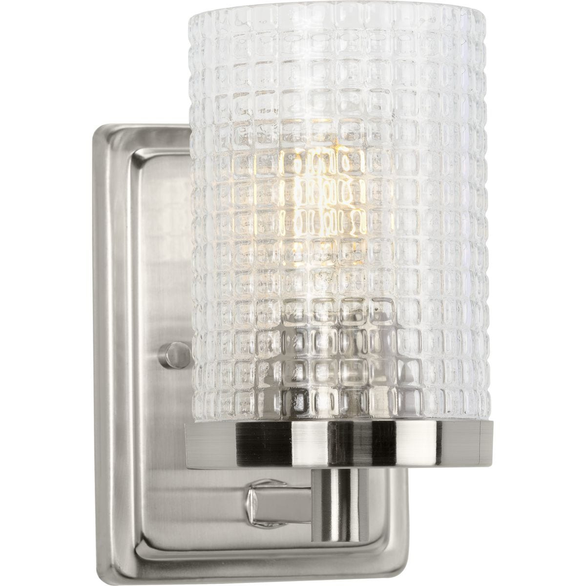 Fawcett Collection One-Light Brushed Nickel Clear Patterned Glass Transitional Bath Vanity Light