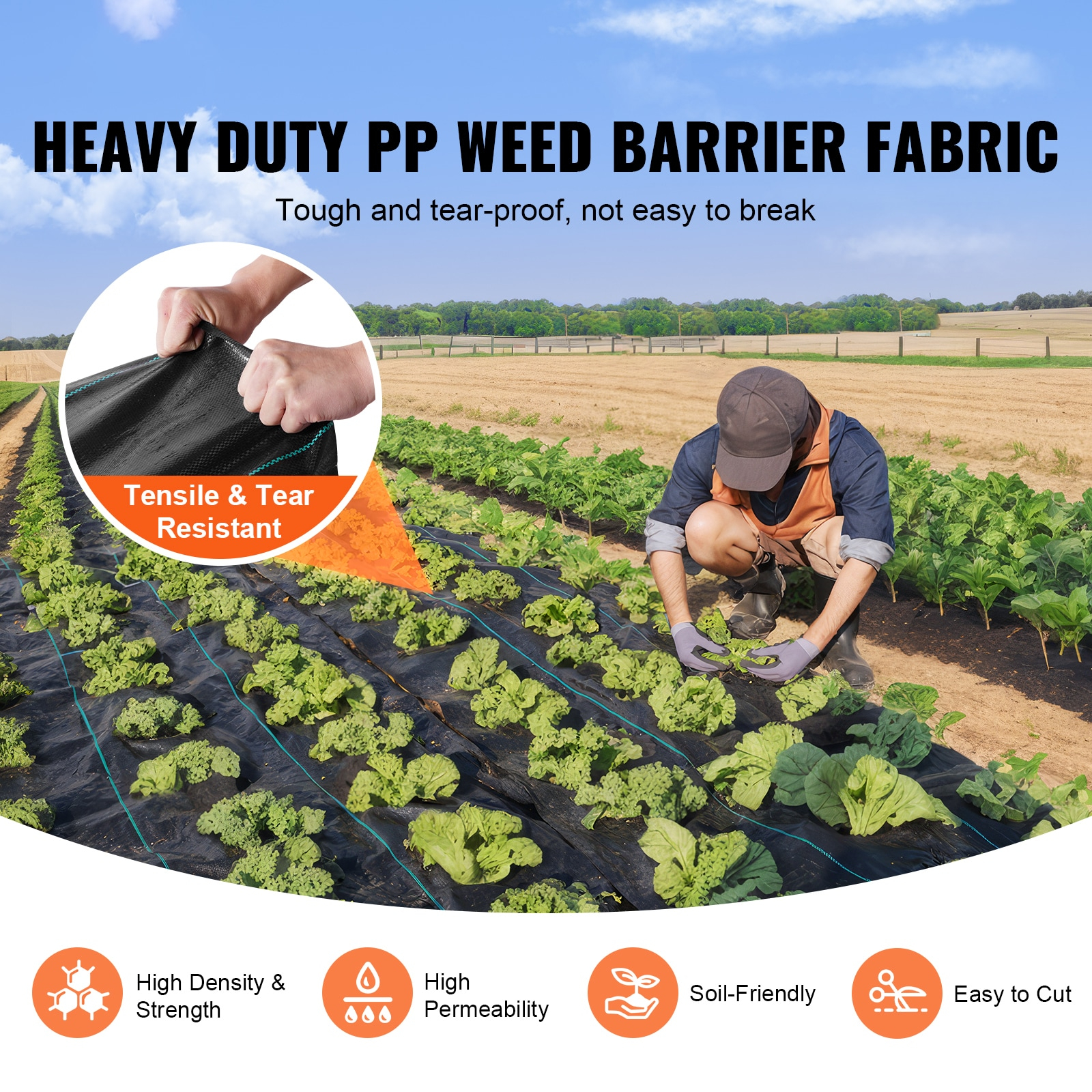 VEVOR Weed Barrier Landscape Fabric,Heavy Duty Garden Weed Fabric,Ground Cover, Weed Blocker Weed Mat 3 x 50FT,3.2OZ