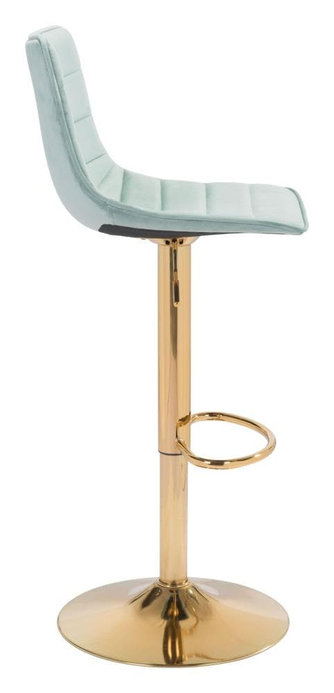 Contemporary Swivel Adjustable Bar Stool in Light Green & Gold