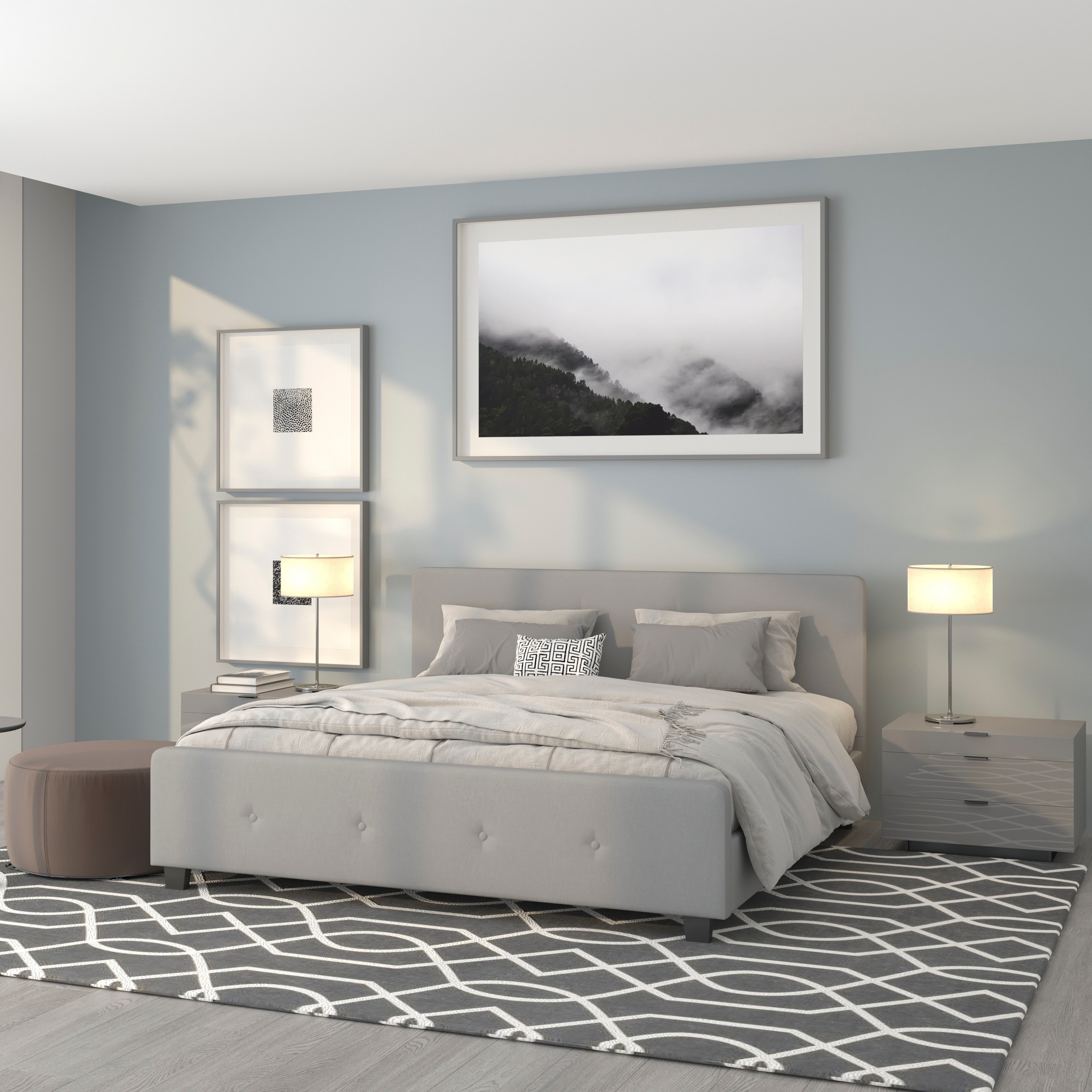 Flash Furniture Cama con Plataforma Tapizada Capitoné Tribeca Tamaño King en Tela Gris Claro