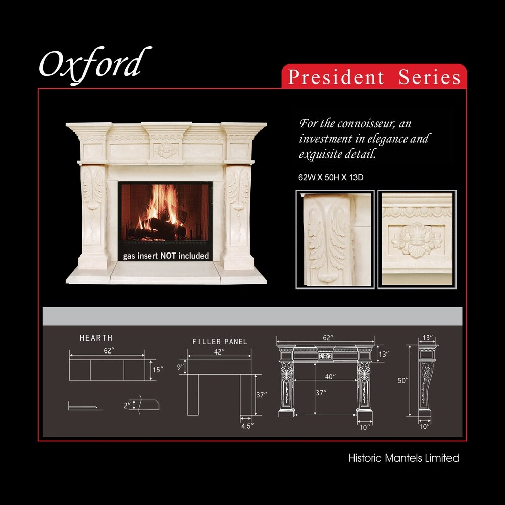 HISTORIC MANTELS LIMITED 62-in W x 52-in H Distressed ivory/beige Limestone Traditional Fireplace Surround
