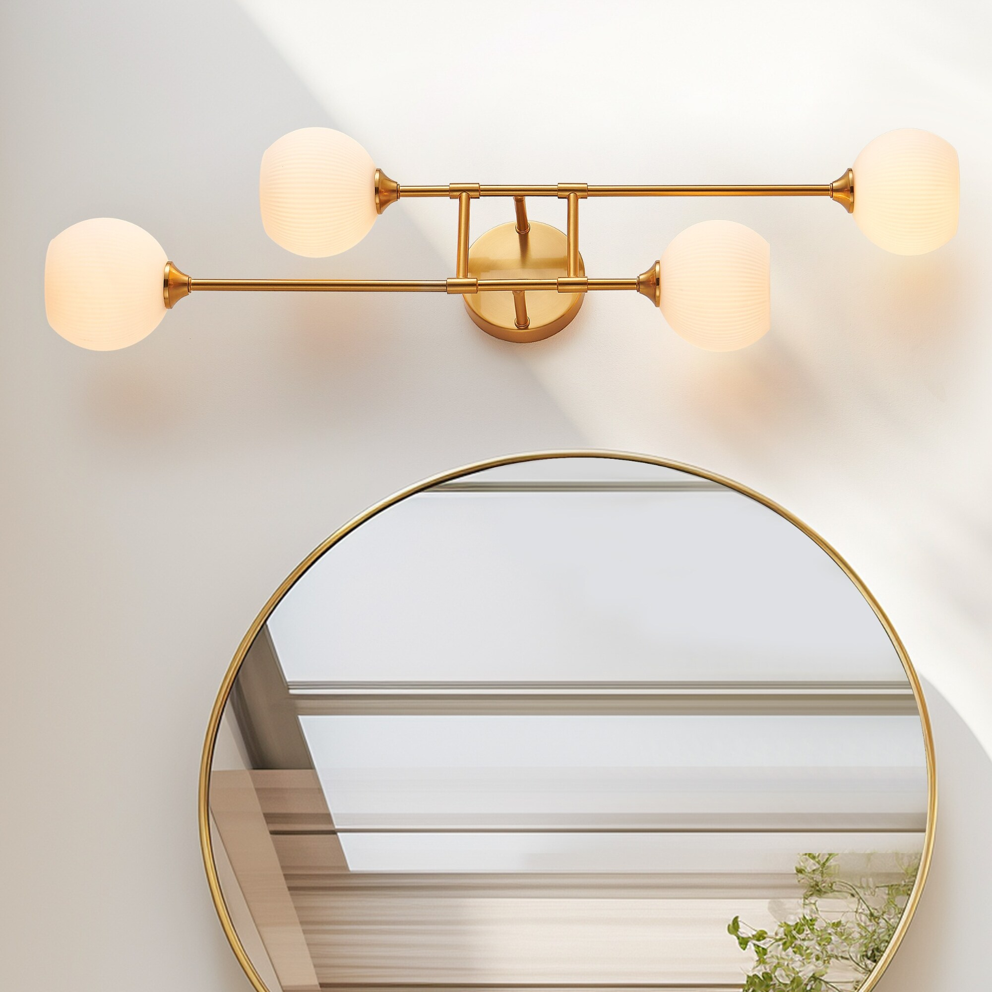 KAWOTI 4-Light Wall Sconces Bathroom Vanity Light Fixtures with Frosted White Glass Shade, Metal Wall Light for Bedroom Living Room