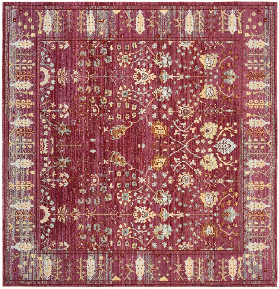 SAFAVIEH Valencia Grigor Traditional Polyester Area Rug, Fuchsia/Multi, 6'7" x 6'7" Square
